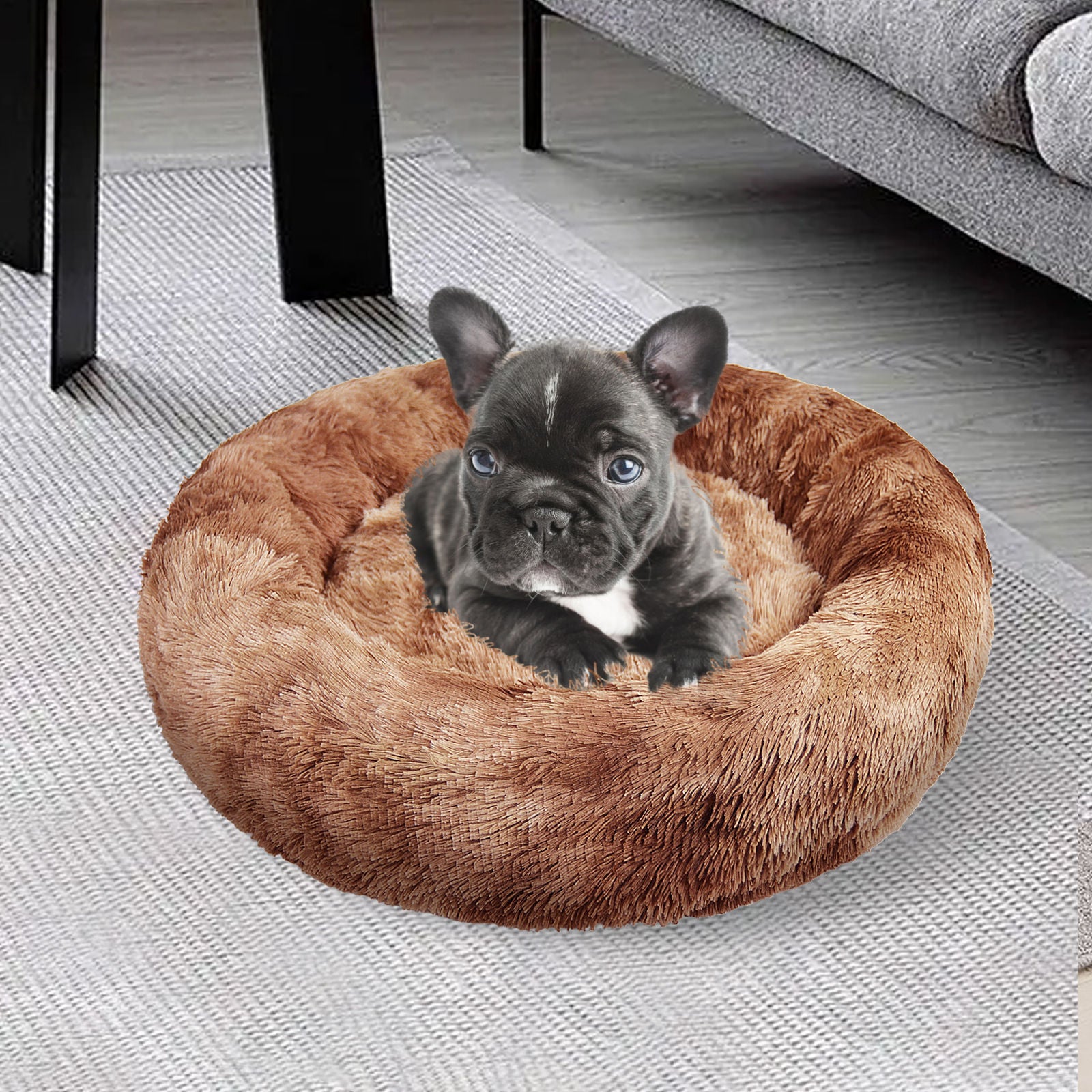 Soft Plush Round Calming Pet Bed, Non-Slip, 90cm - Pawfriends