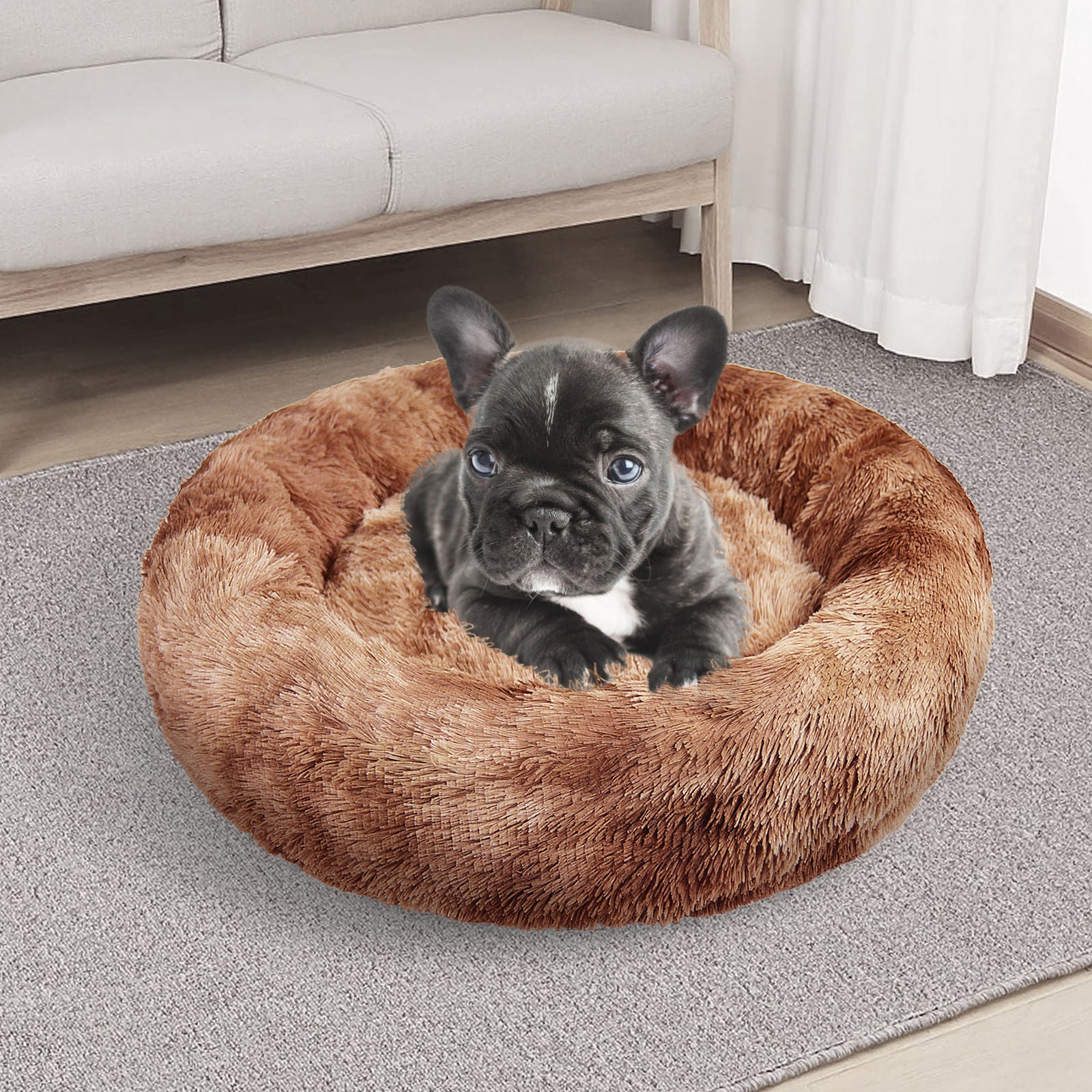 Soft Plush Round Calming Pet Bed, Non-Slip, 90cm - Pawfriends