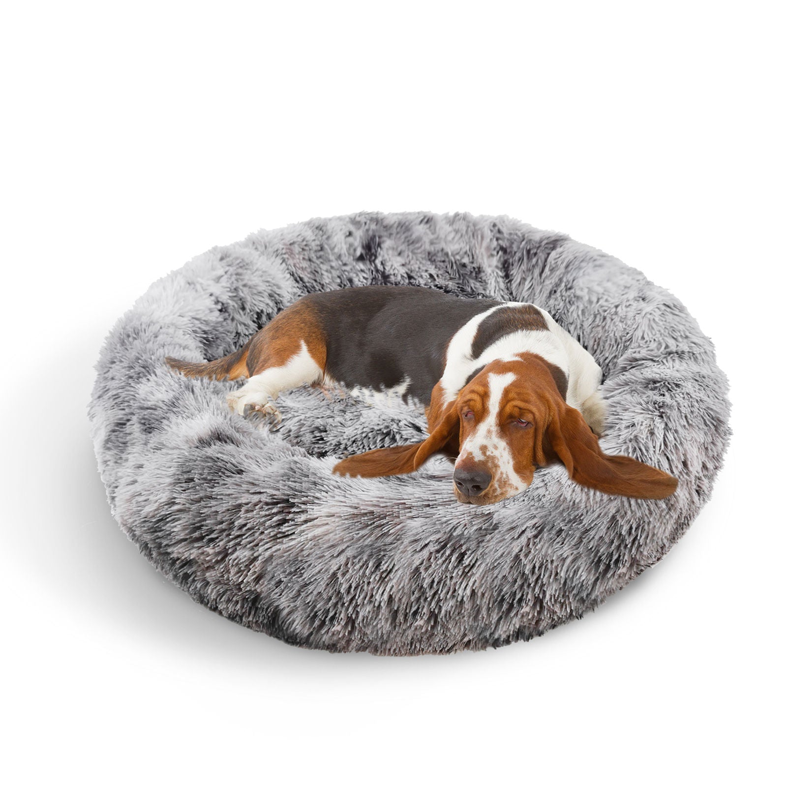 XL Pet Bed Calming Plush Round Non-Slip 120cm - Pawfriends