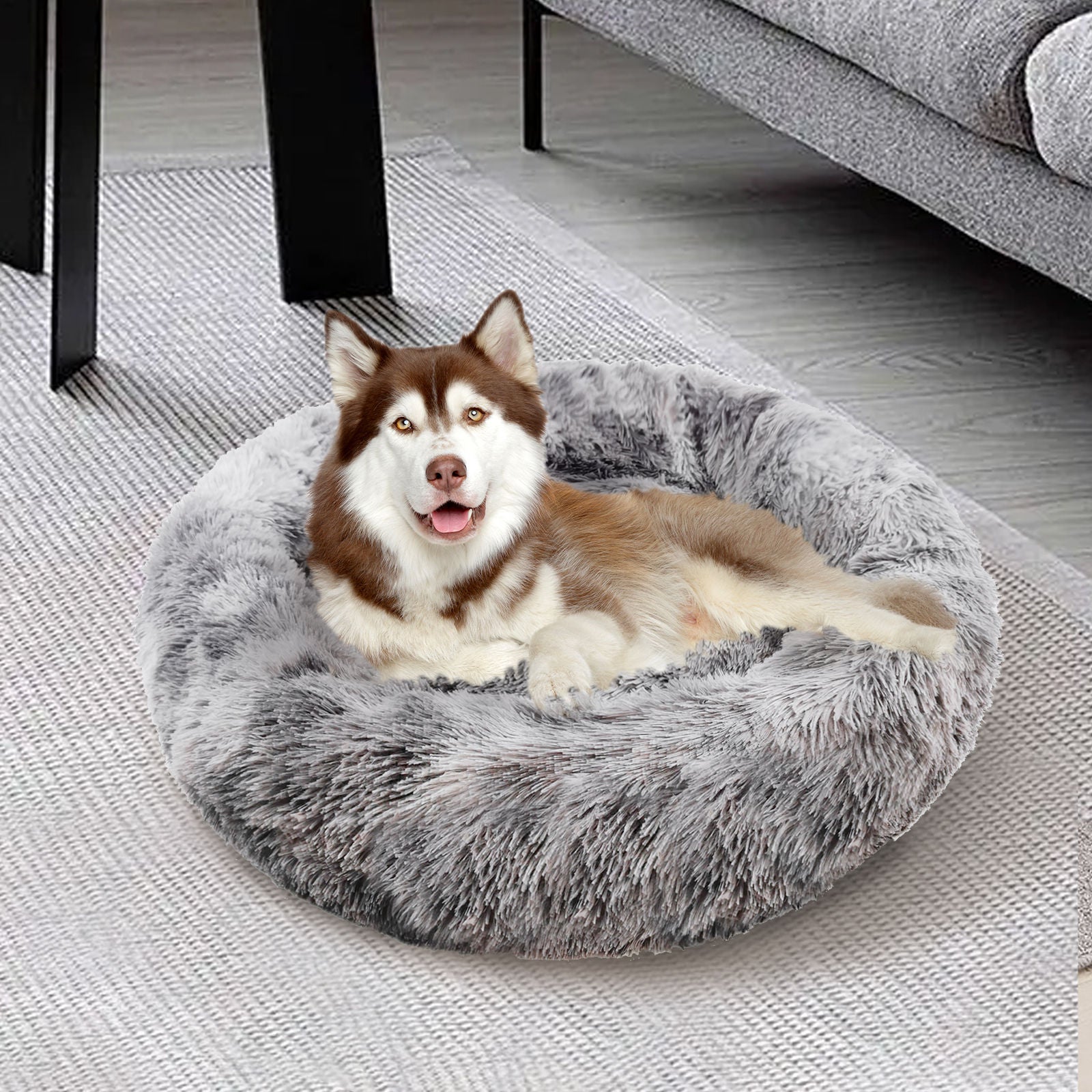 XL Pet Bed Calming Plush Round Non-Slip 120cm - Pawfriends