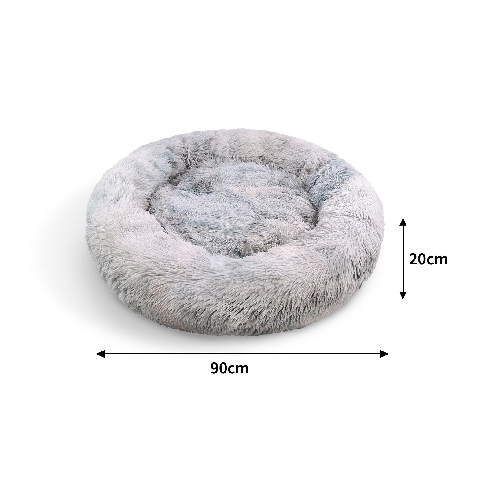 Calming Soft Round Plush Pet Bed, Light Gray, Large, 90cm