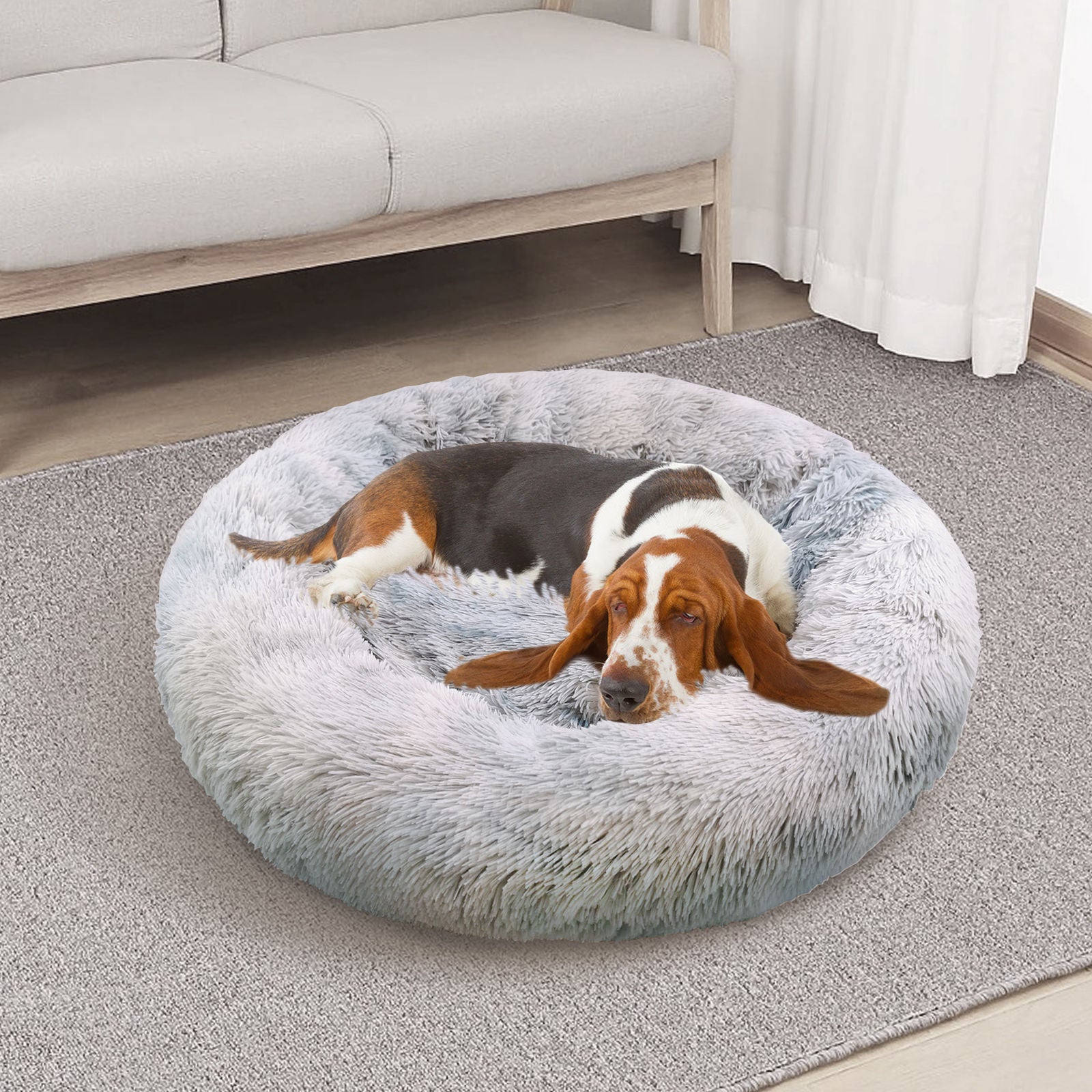 Soft Washable 120cm Round Calming Pet Bed with Zipper Cover