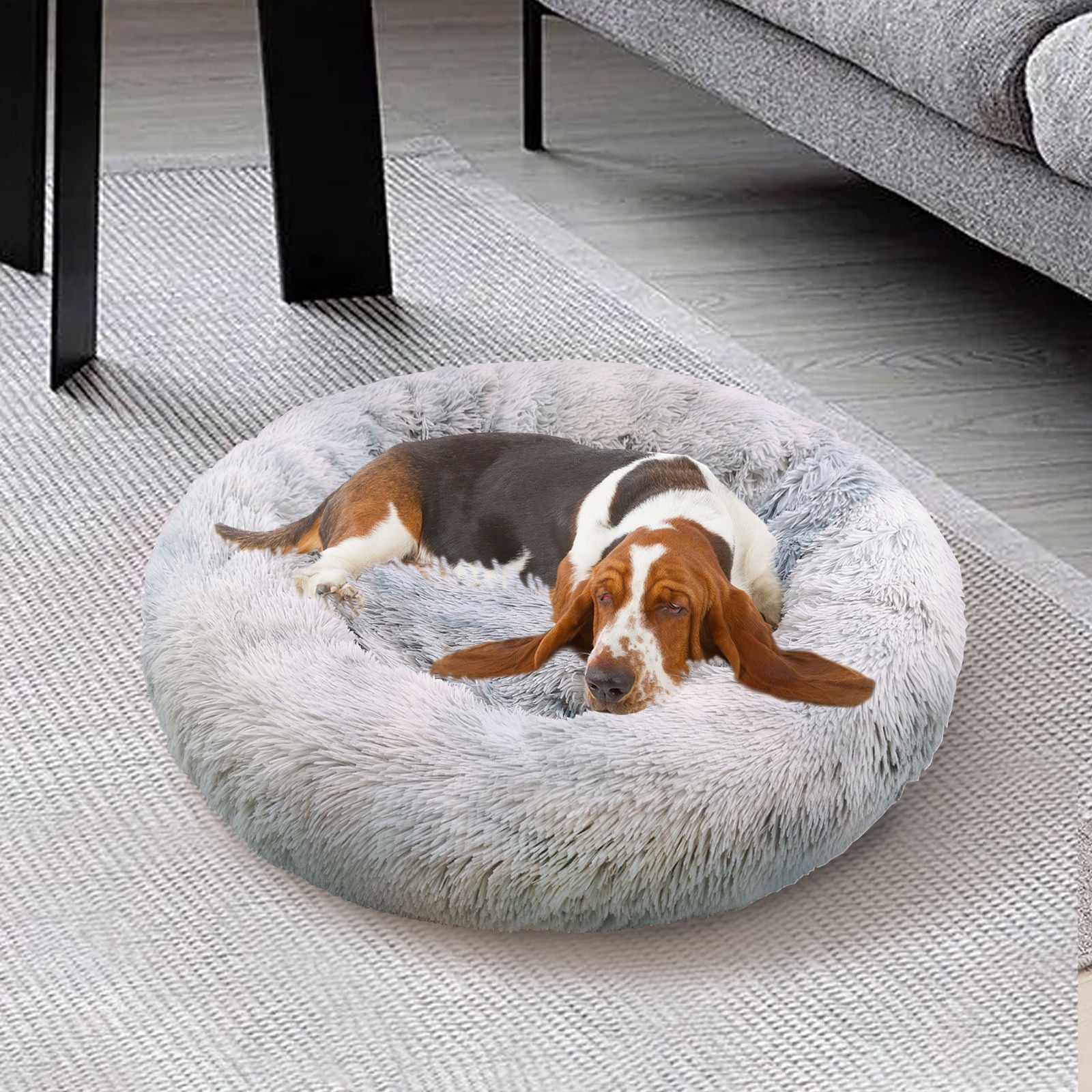 Soft Washable 120cm Round Calming Pet Bed with Zipper Cover