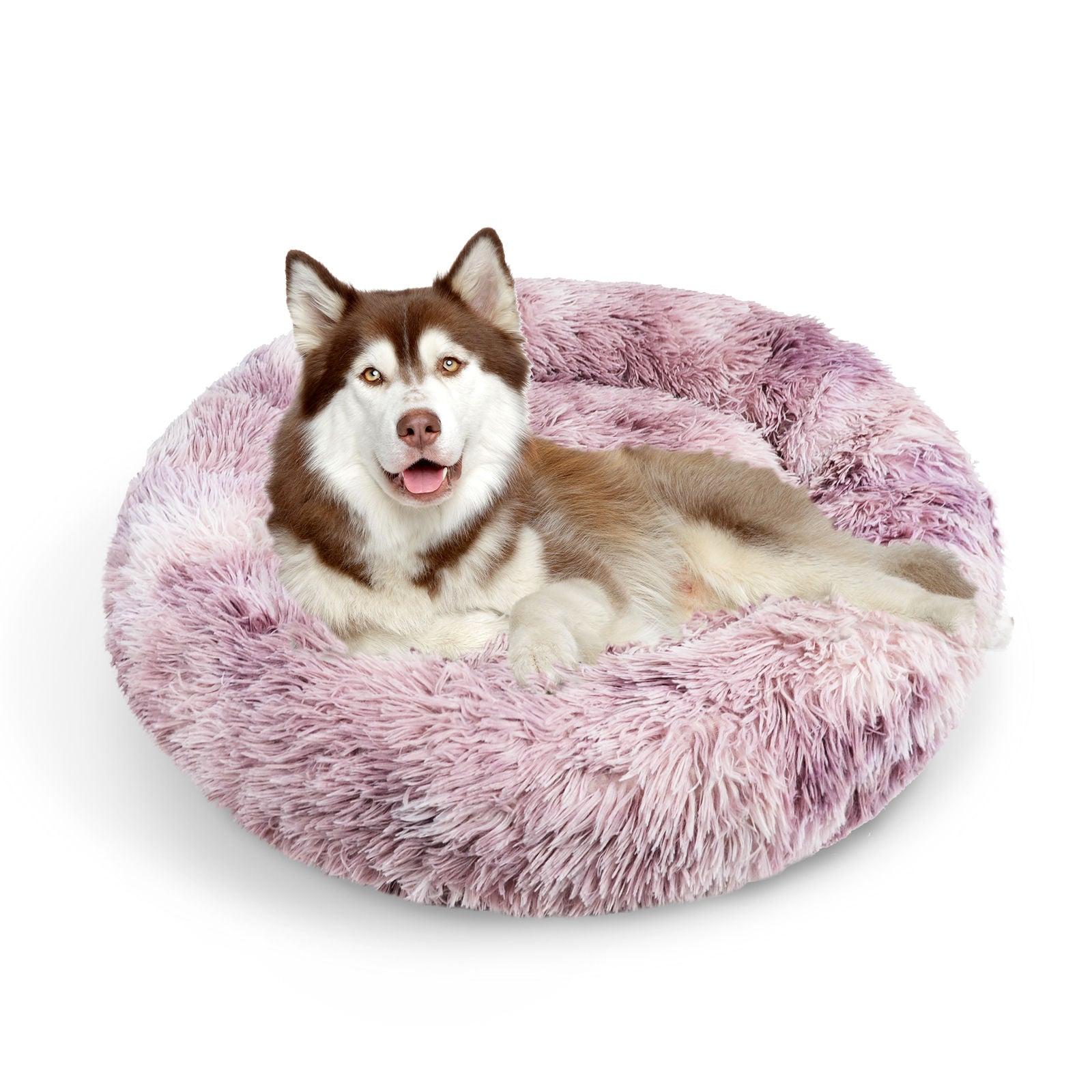 Soft Plush Calming Pet Bed - Round, Non-Slip, Purple - Pawfriends