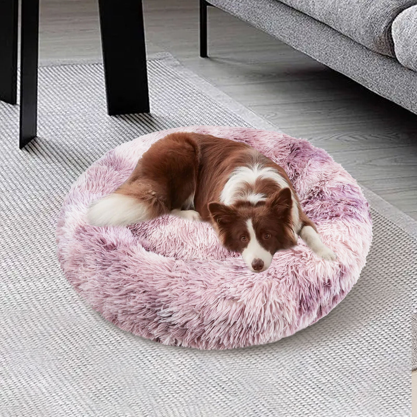 Soft Plush Calming Pet Bed - Round, Non-Slip, Purple - Pawfriends