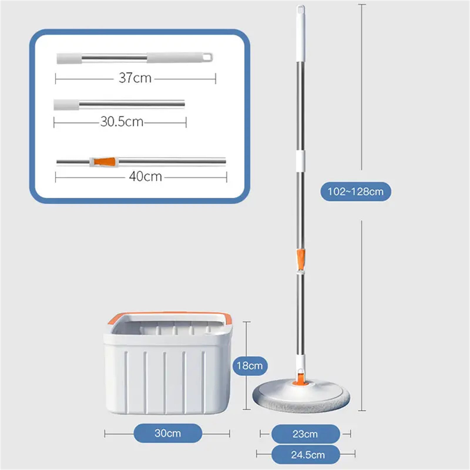 Centrifugal Dehydration Flat Mop, Hand-Wash-Free, Orange White