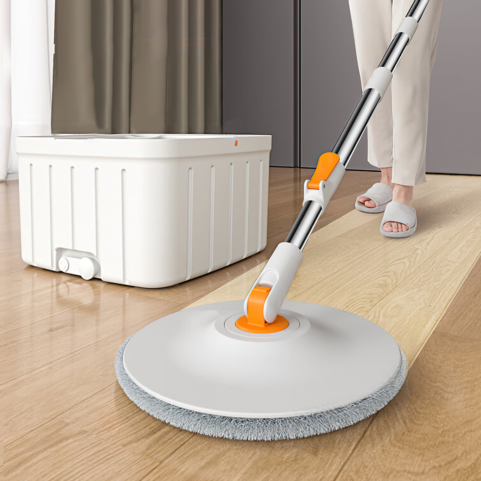 Centrifugal Dehydration Flat Mop, Hand-Wash-Free, Orange White