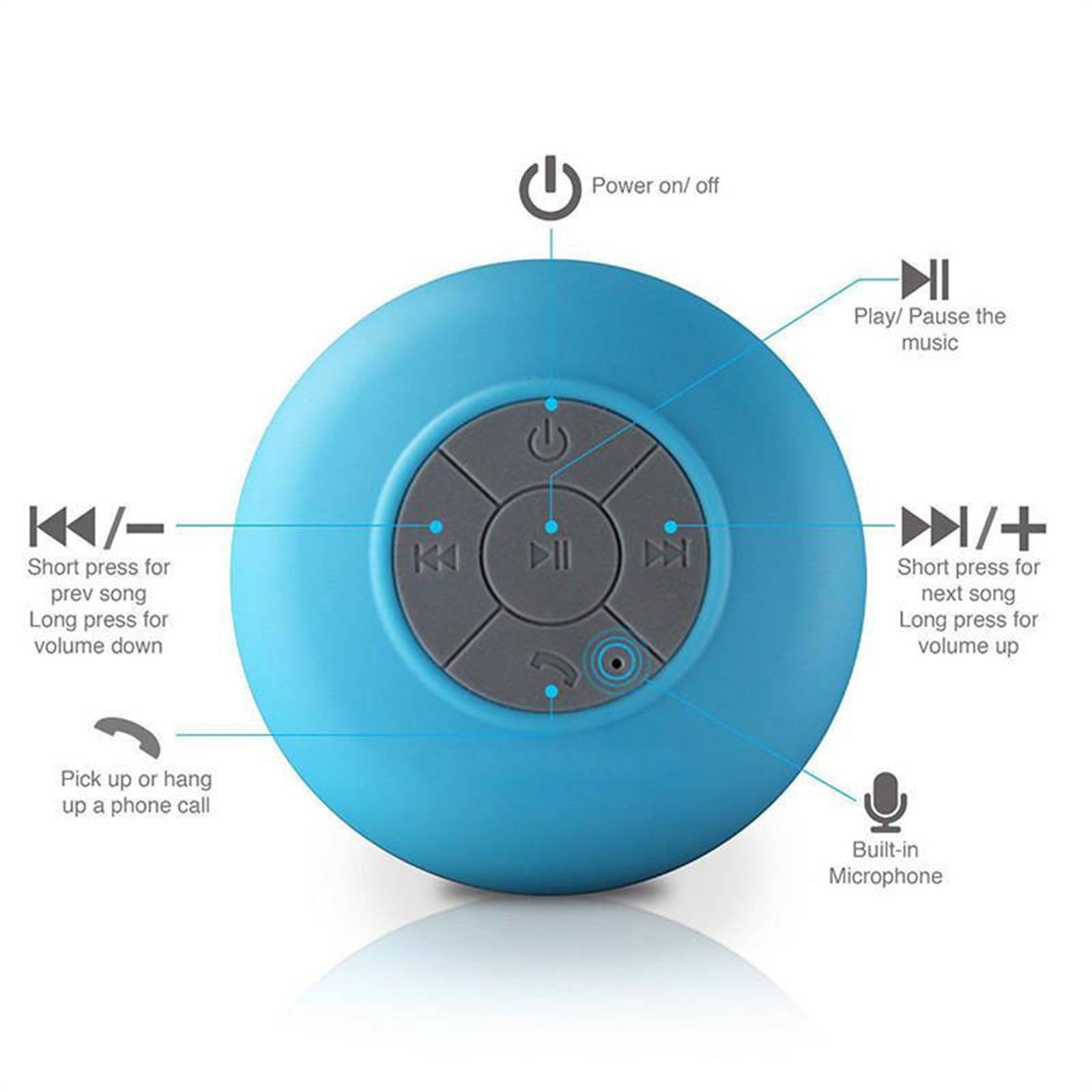 Waterproof Bluetooth Speaker Large Suction Cup Stereo Hands-Free