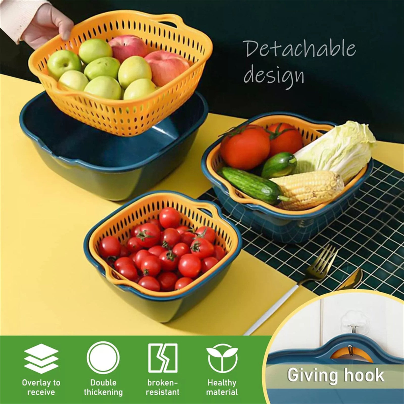 Stackable Double-Layer Fruit Vegetable Basket, 6-Piece Set