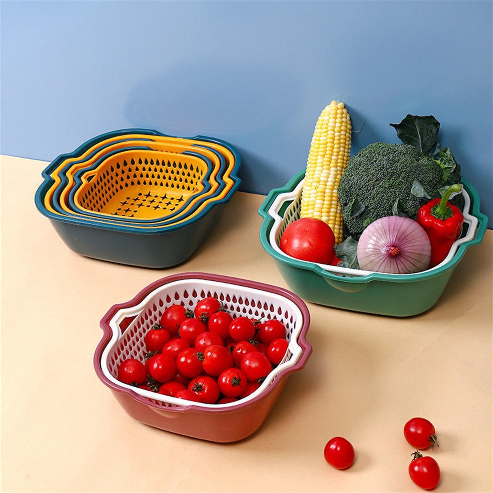 Stackable Double-Layer Fruit Vegetable Basket, 6-Piece Set