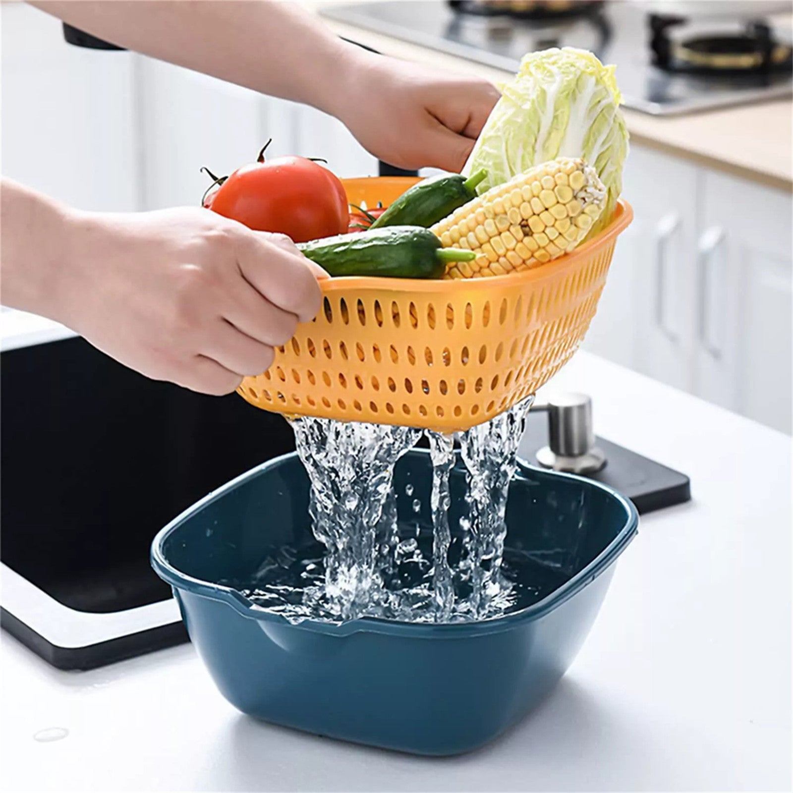 Stackable Double-Layer Fruit Vegetable Basket, 6-Piece Set