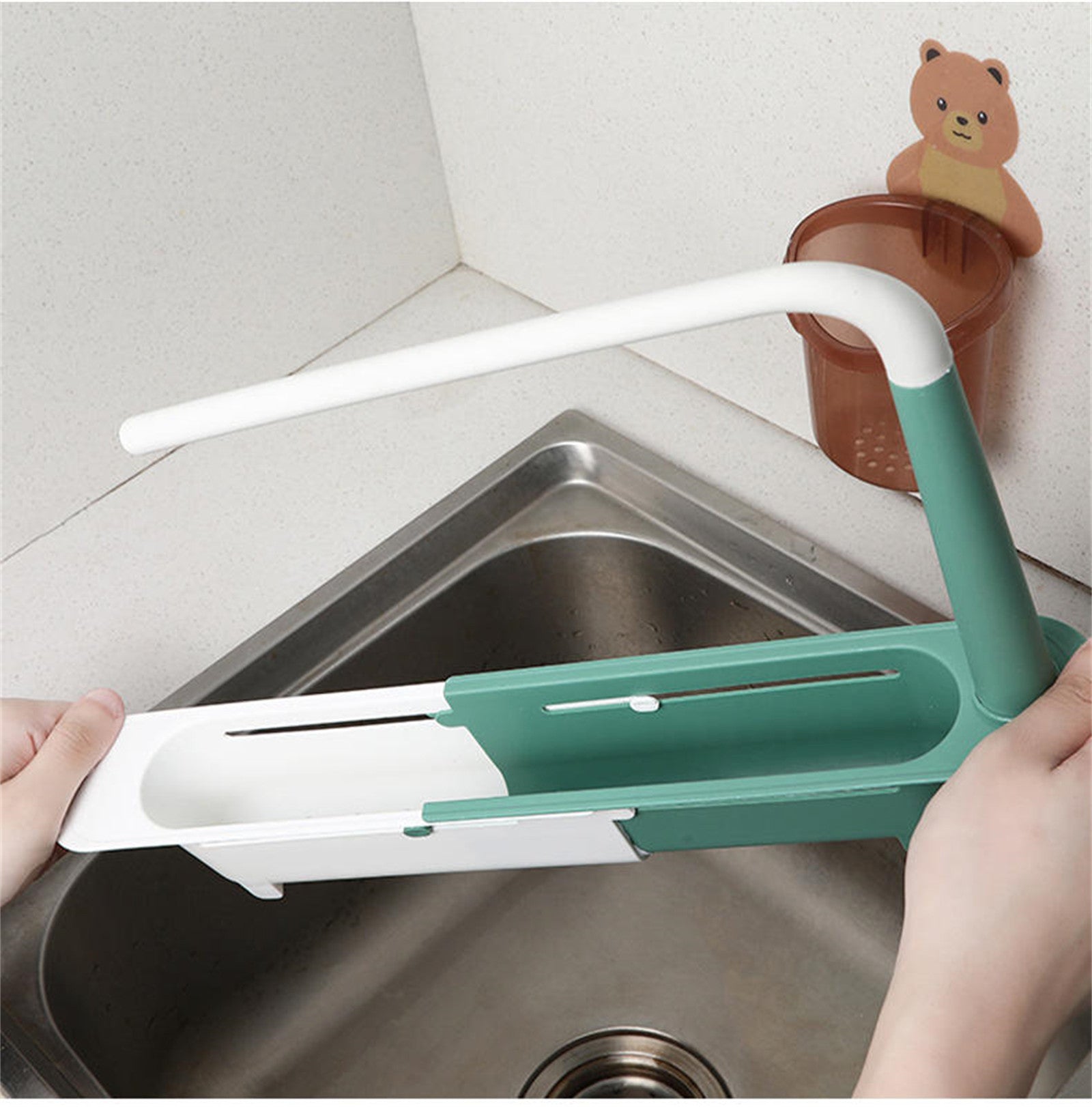 Adjustable Telescopic Sink Storage Rack, Blue - Cookingstuff