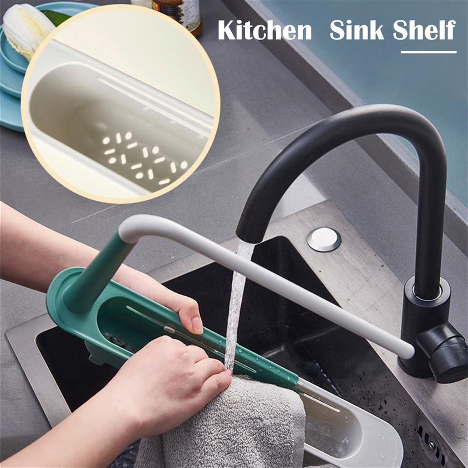 Adjustable Sink Storage Rack Expandable Basket Organizer Green