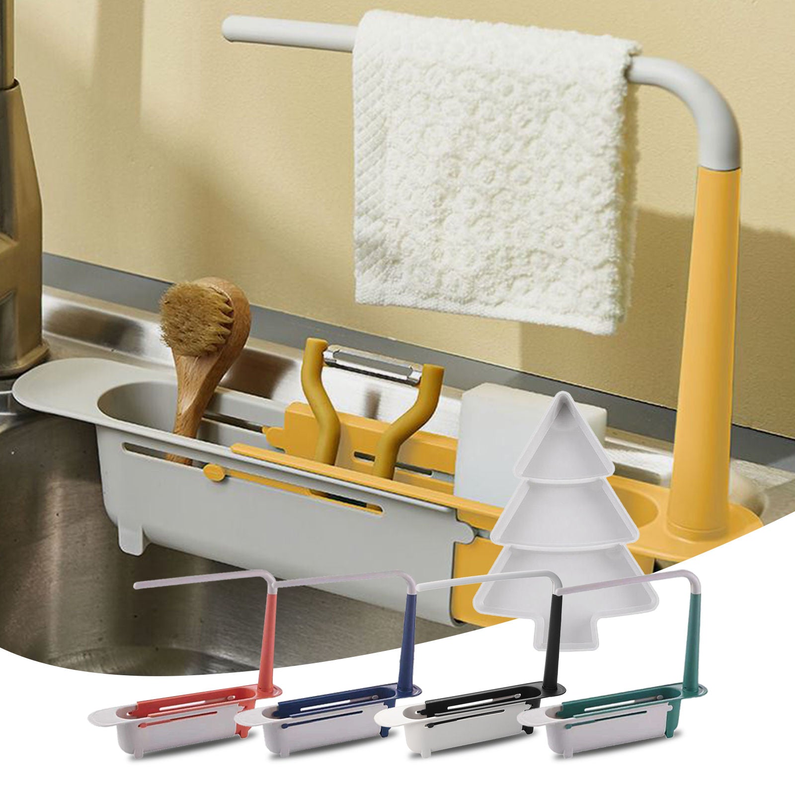 Adjustable Sink Storage Rack, Red Plastic Organizer