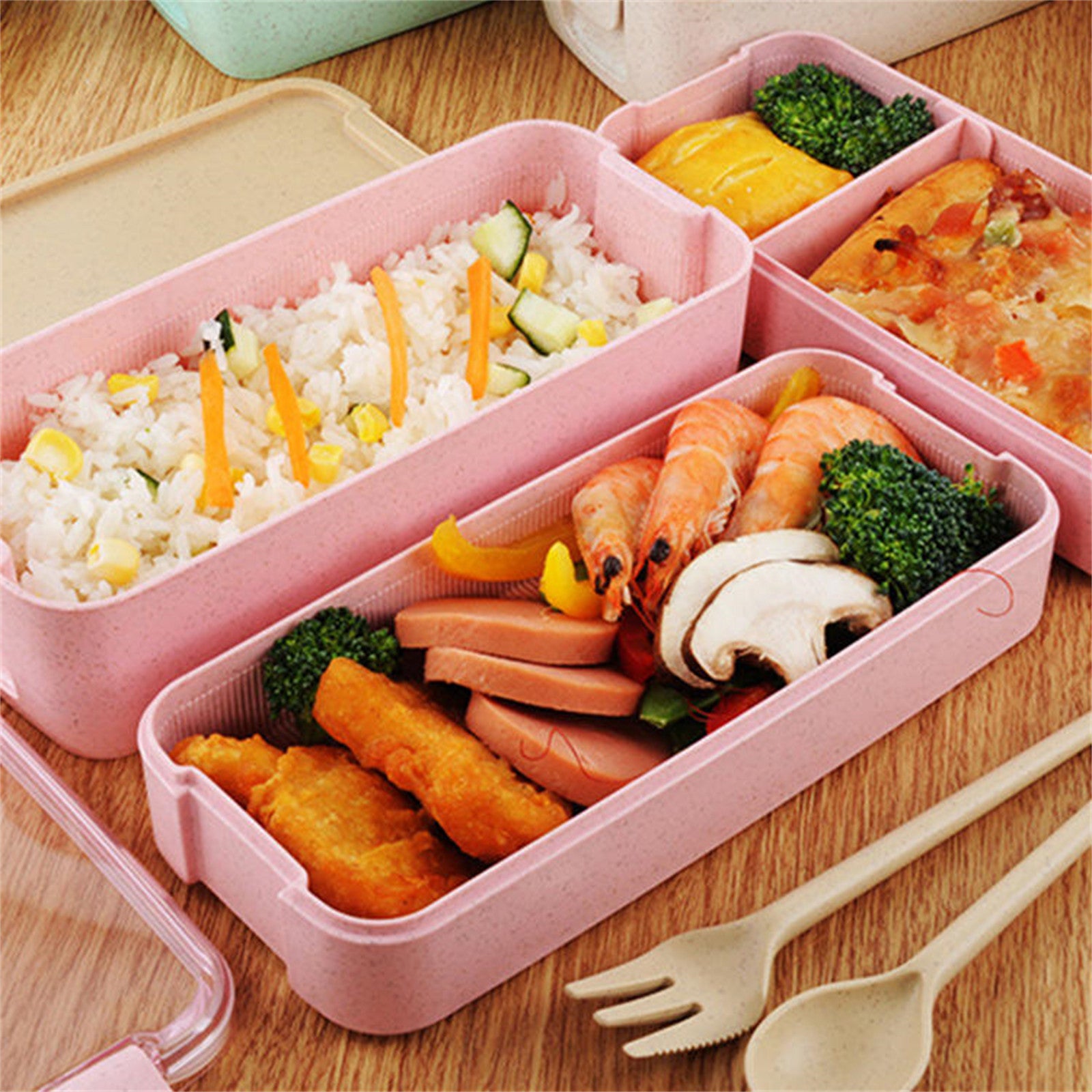 Leakproof 3-Layer Bento Box 900ml with Utensils