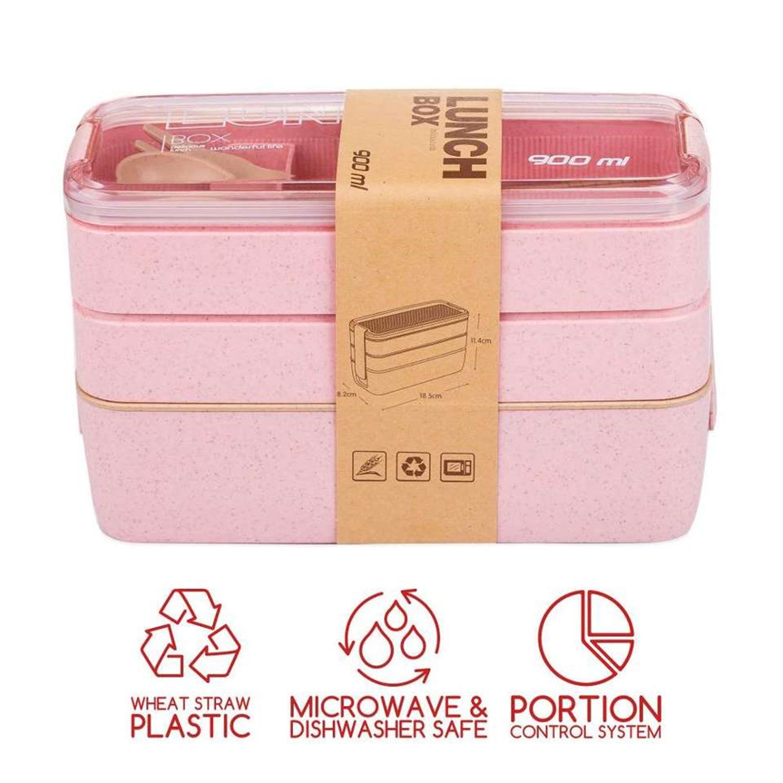 Leakproof 3 Layer Bento Box with Utensils, Eco-Friendly