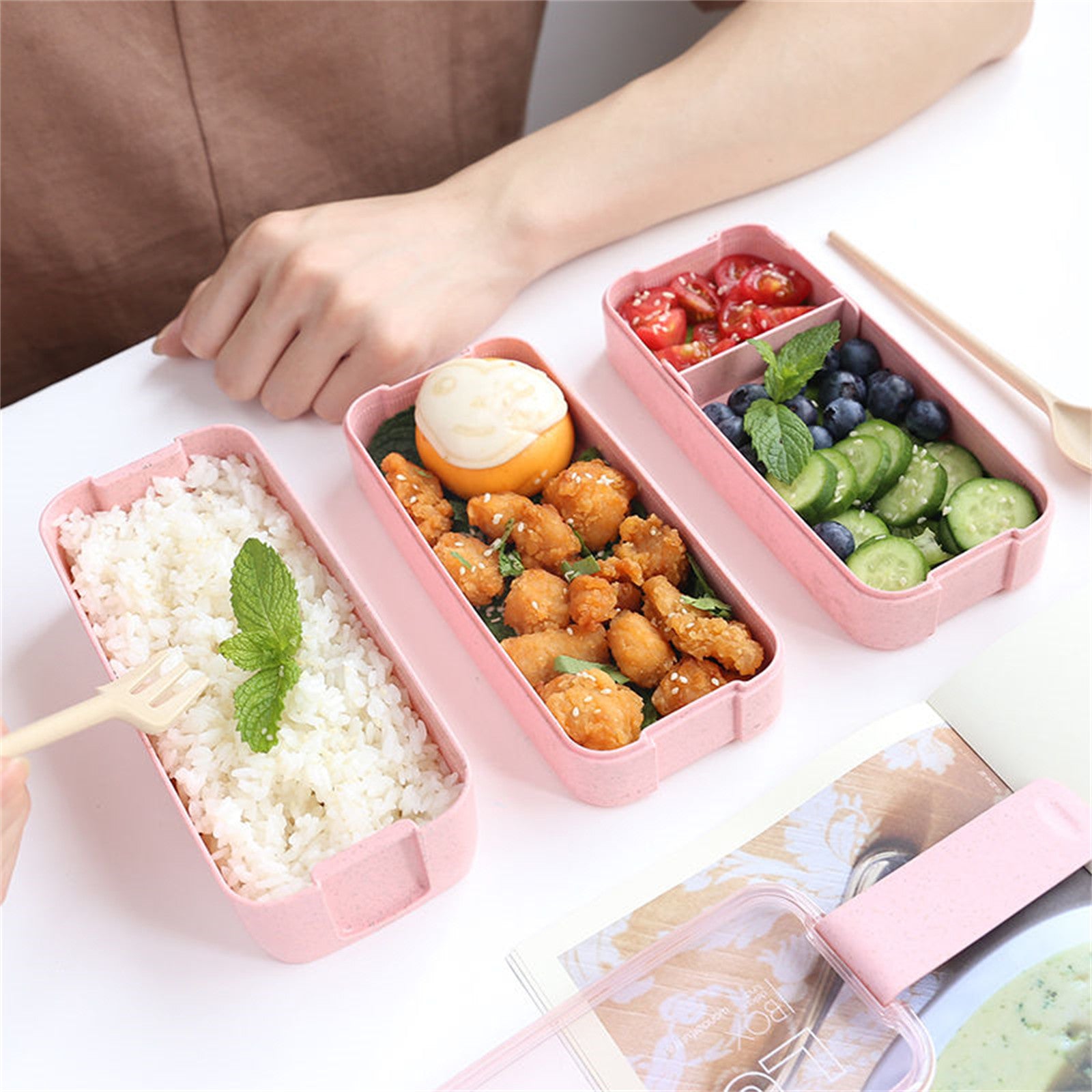 Leakproof 3 Layer Bento Box with Utensils, Eco-Friendly