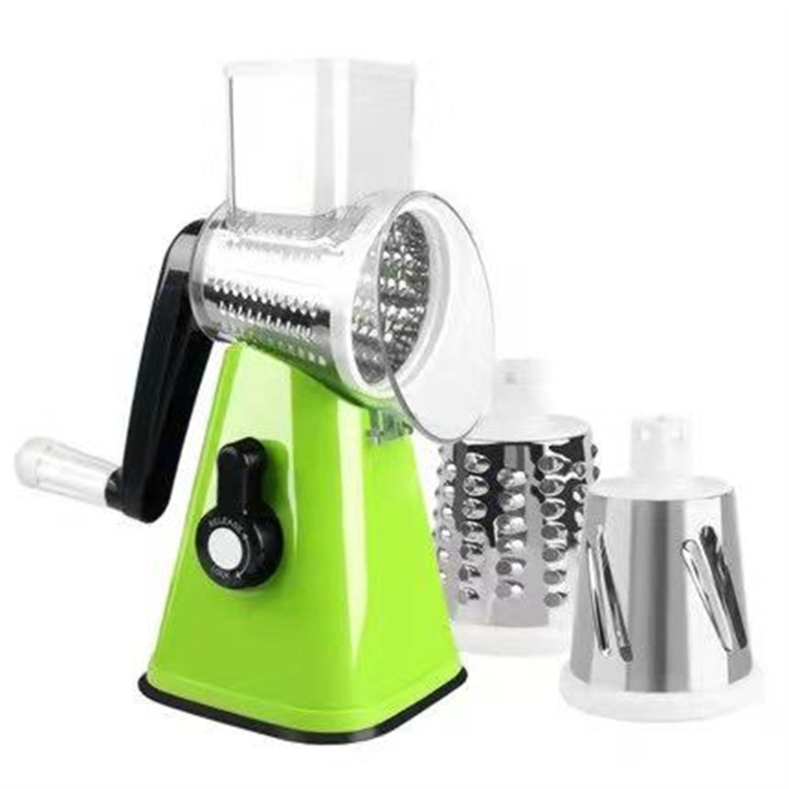 Multi-Functional Vegetable Cutter Hand Drum Slicer, 3 Rollers, Green