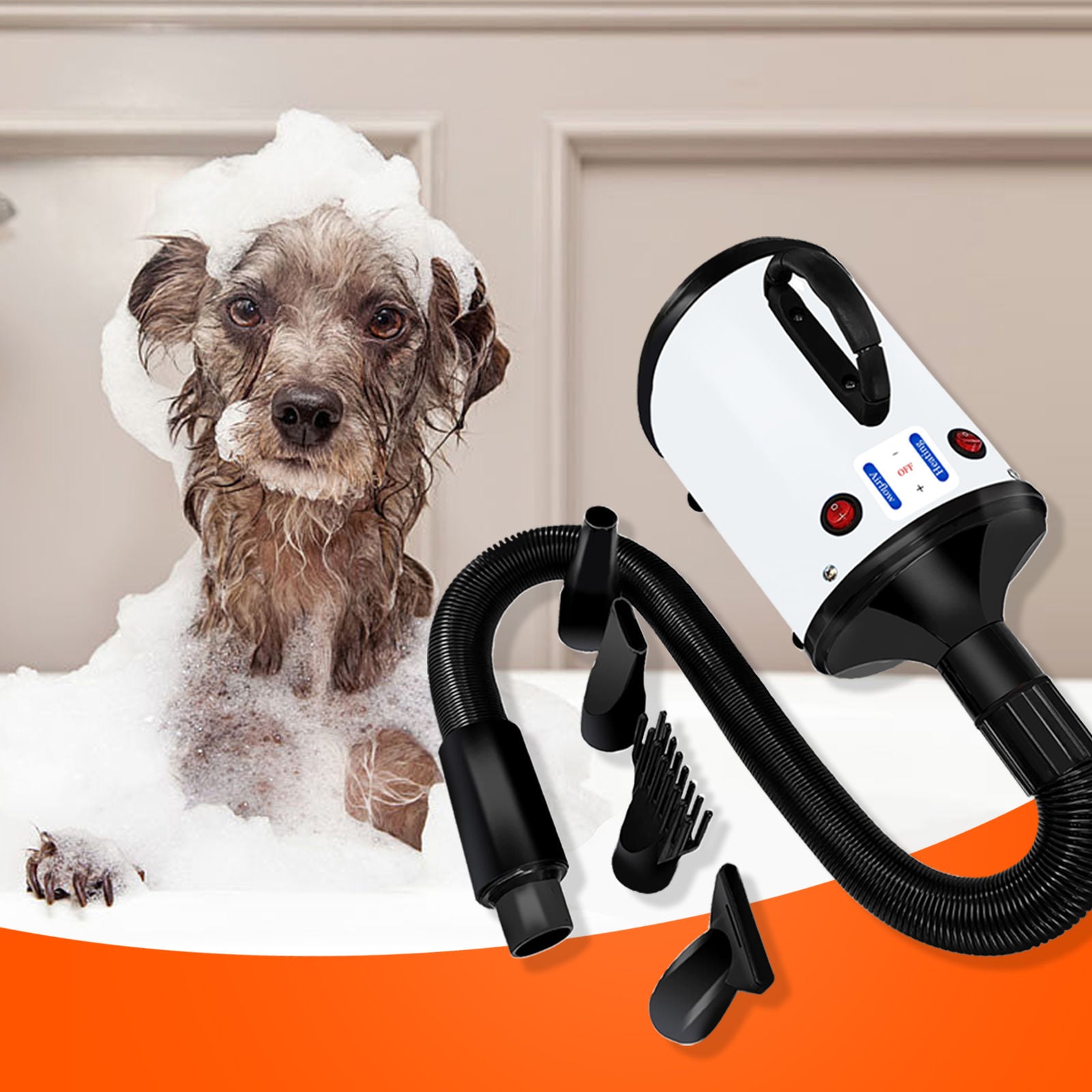 2000W White Pet Hair Dryer 220V, Adjustable Heat - Pawfriends