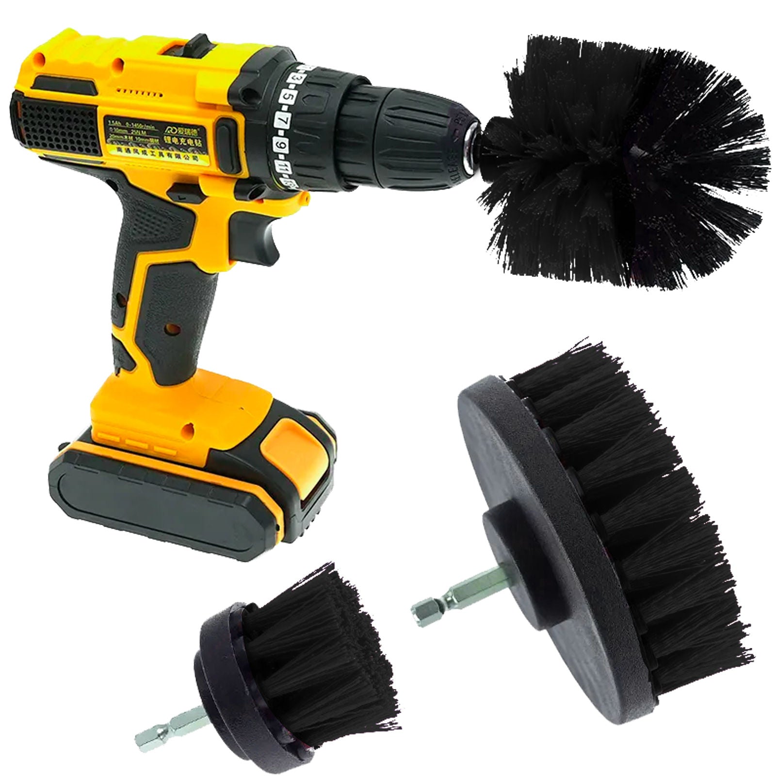 Tooleiz Three-Piece Electric Drill Set Bathroom Carpet Sink Cleaning Brush Head Black