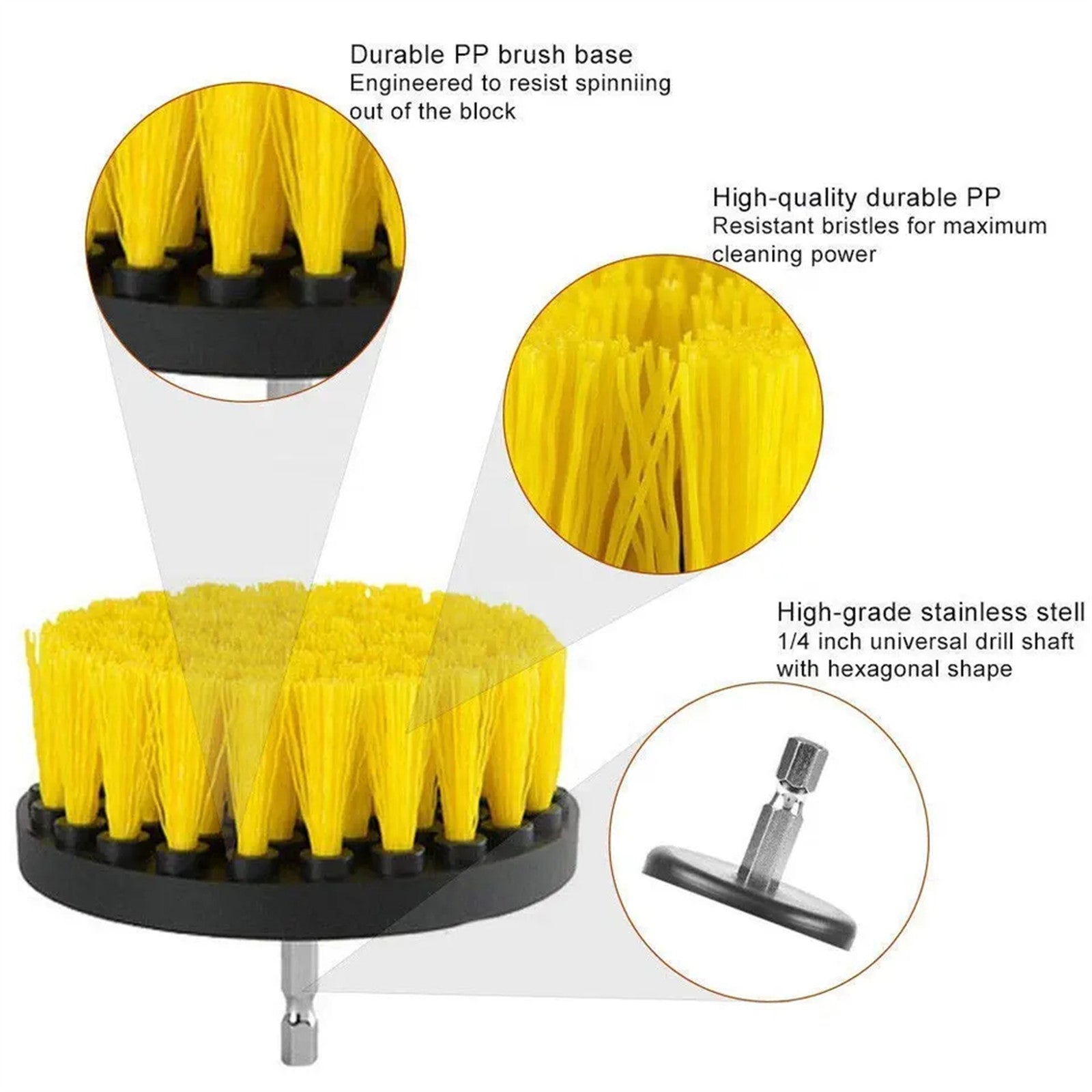 Medium Stiff Nylon Bristle Drill Brush Set, 3 Pieces, Tooleiz