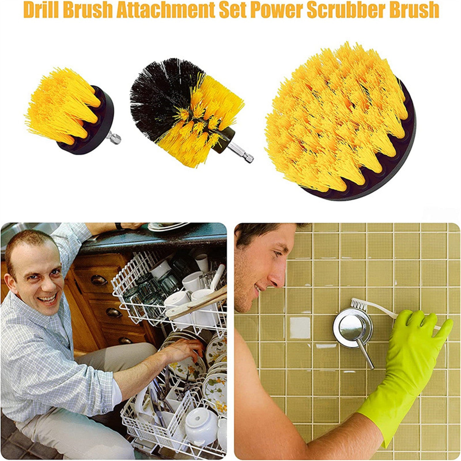 Medium Stiffness Drill Brush Set - Bathroom & Kitchen Cleaner - Tooleiz