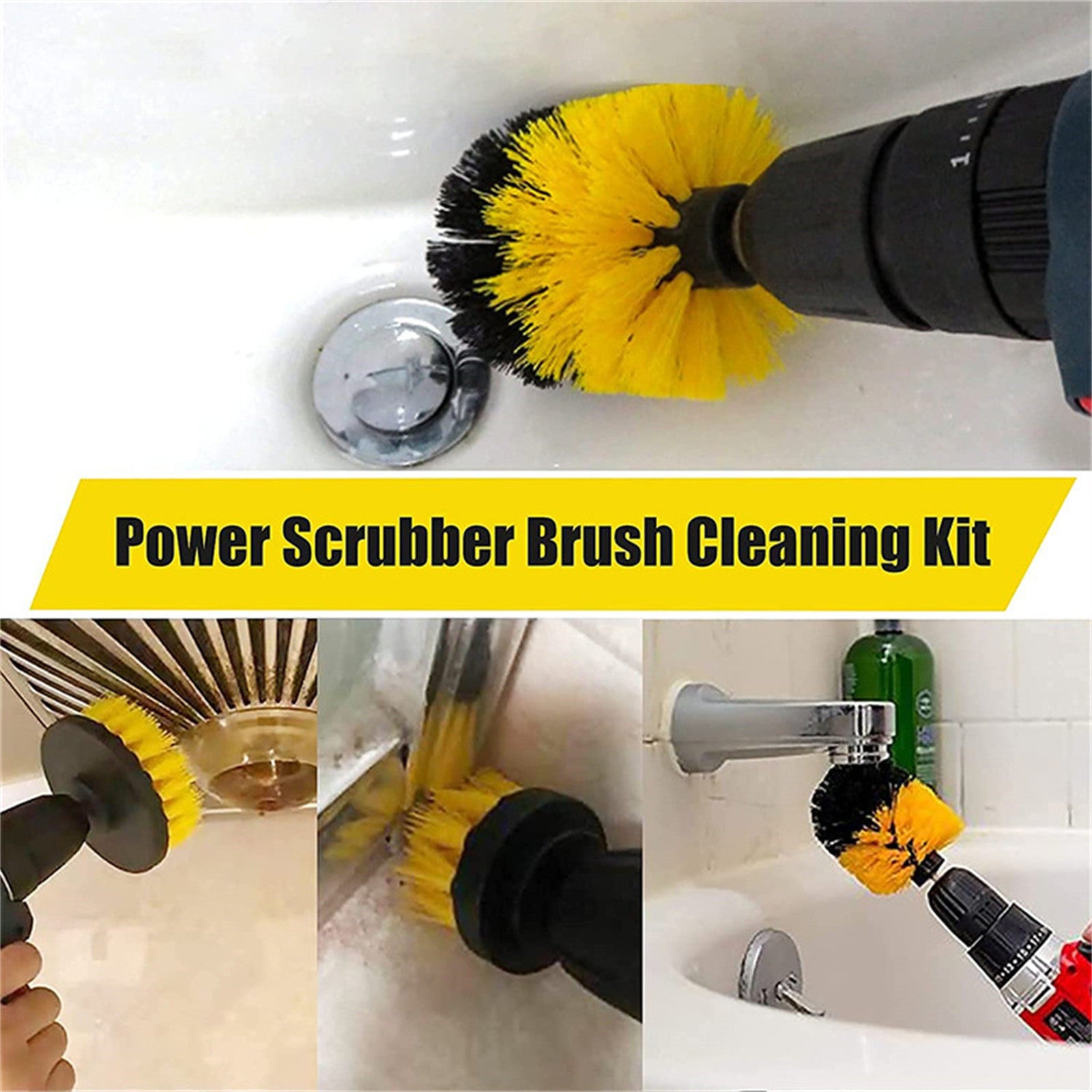 Medium Stiffness Drill Brush Set - Bathroom & Kitchen Cleaner - Tooleiz