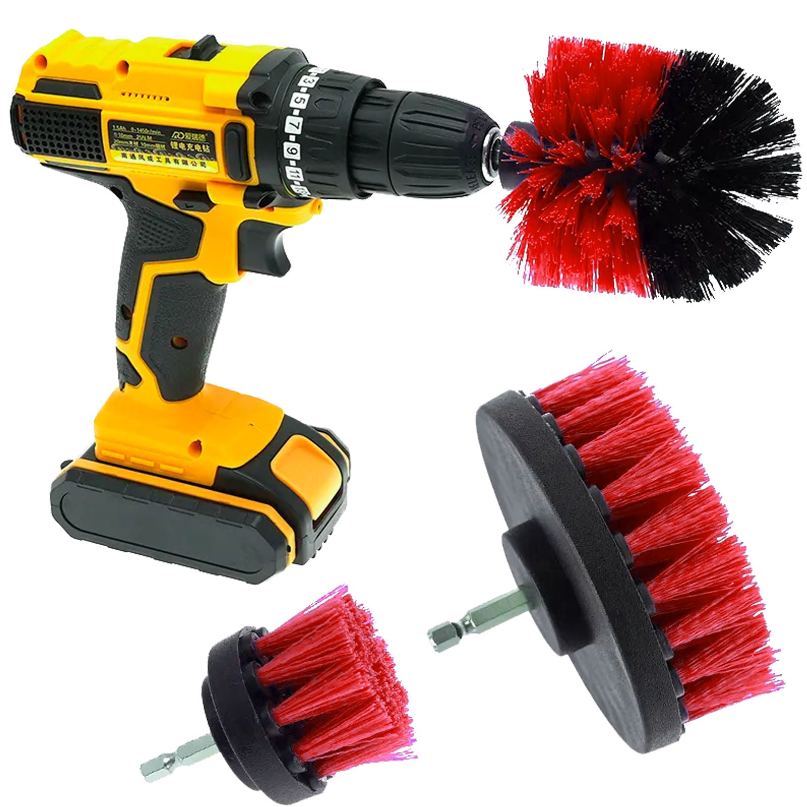 Electric Drill Brush Set, 3-Piece, Clean Carpet, Sink, Tile