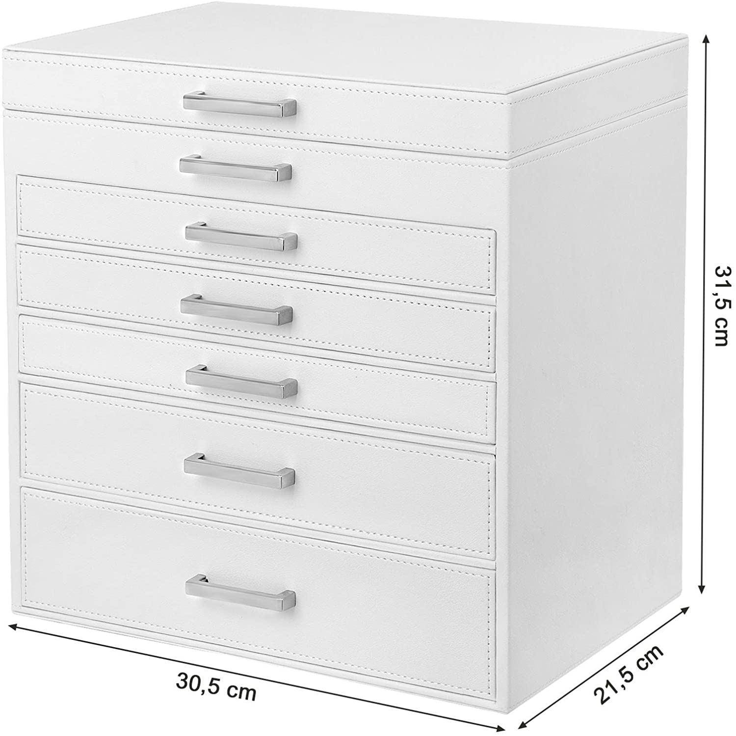 6-Tier White Jewellery Box with Drawers, Mirror, MDF