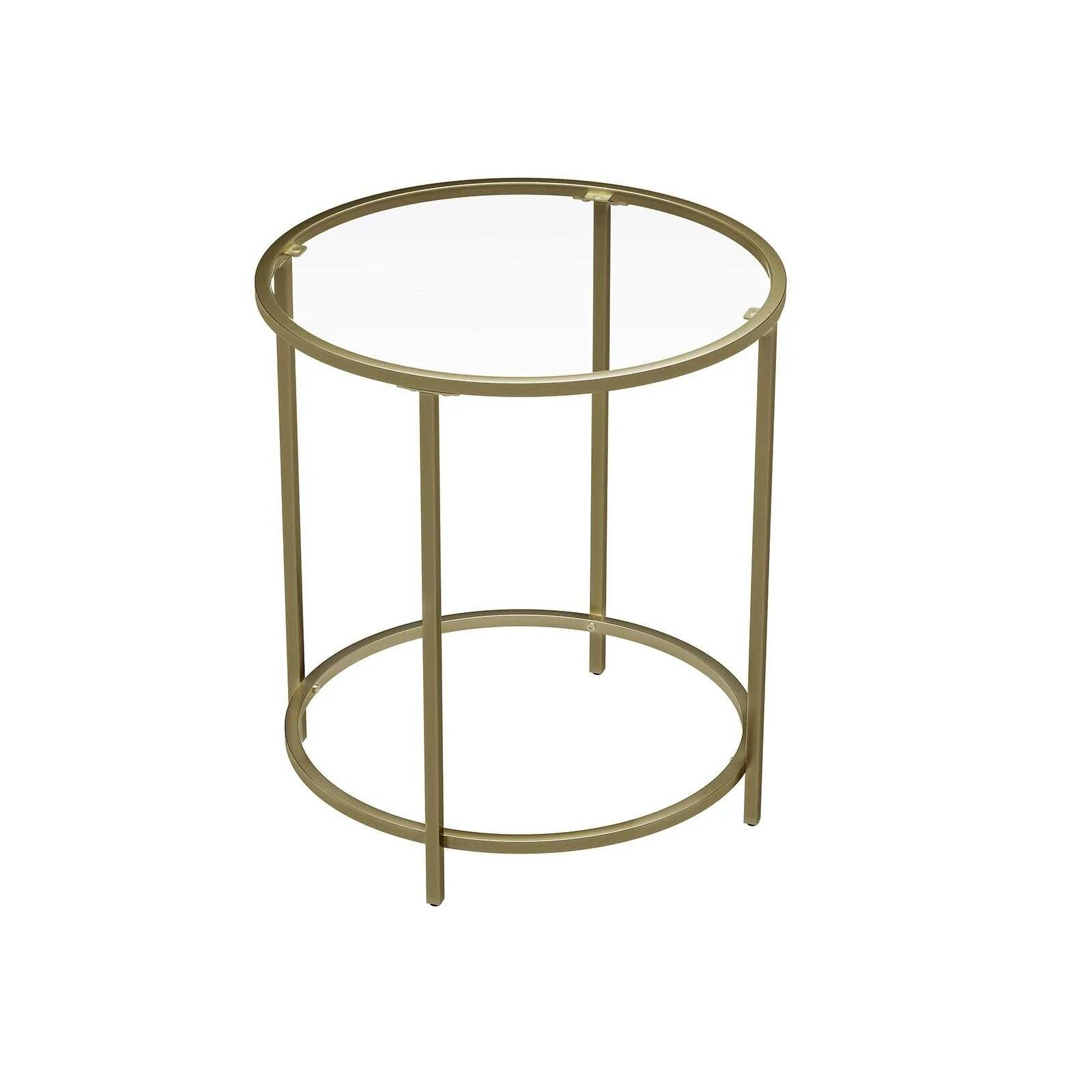 Minimalist Gold Side Table Tempered Glass Top - VASAGLE