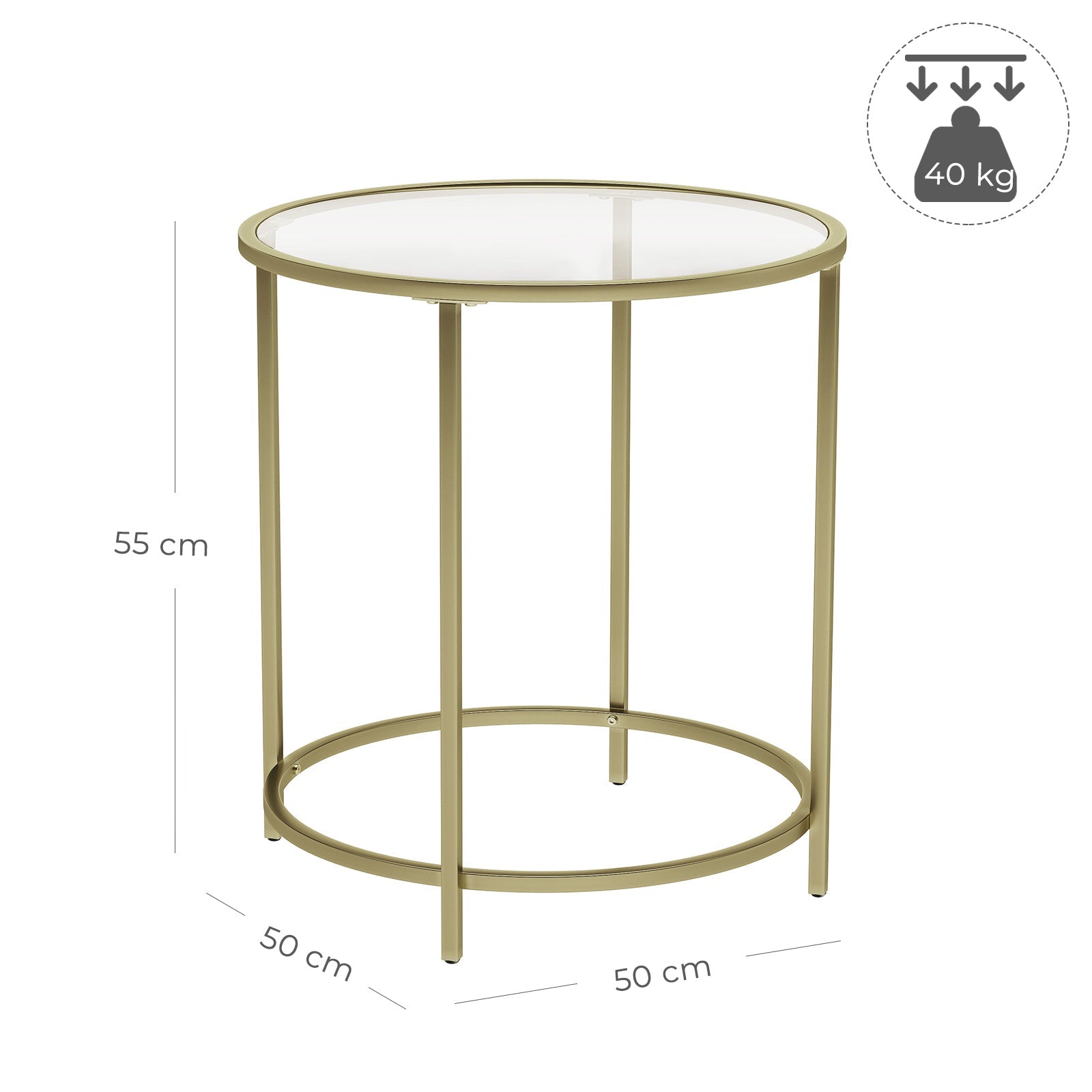 Minimalist Gold Side Table Tempered Glass Top - VASAGLE