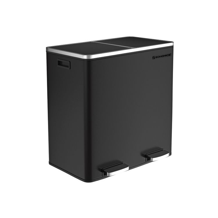 Dual Compartment 2x30L Pedal Recycling Bin Black - SONGMICS