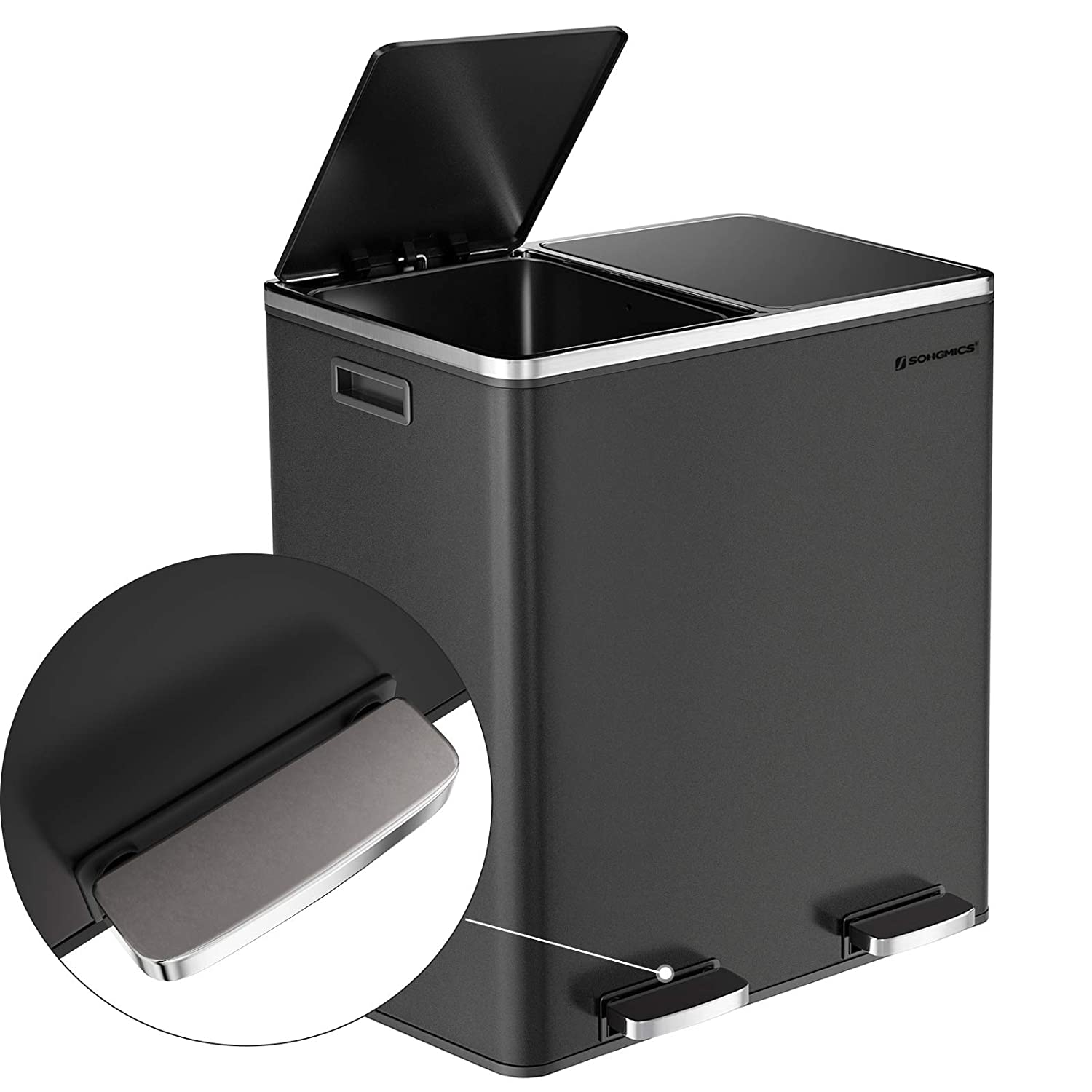 Dual Compartment 2x30L Pedal Recycling Bin Black - SONGMICS