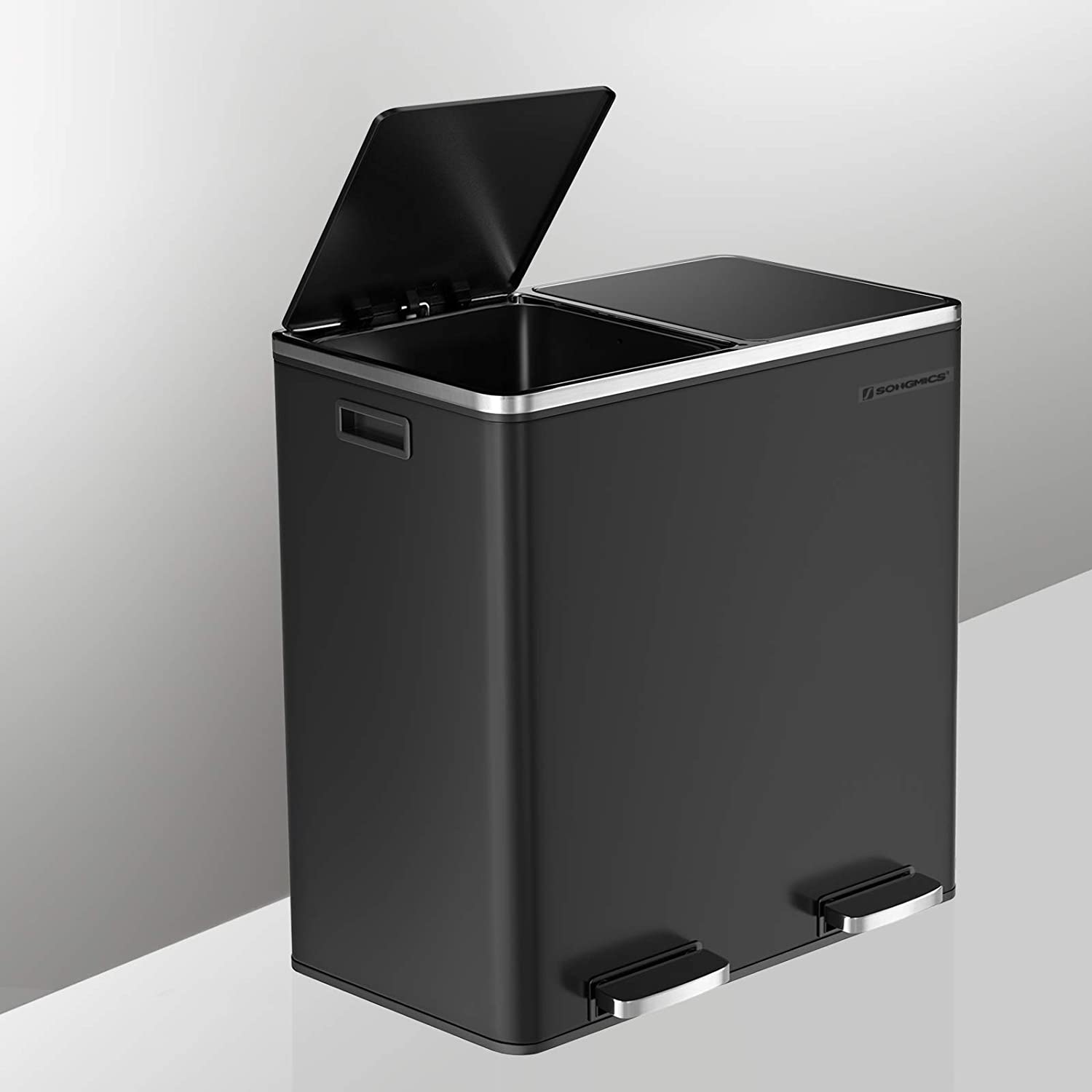 Dual Compartment 2x30L Pedal Recycling Bin Black - SONGMICS