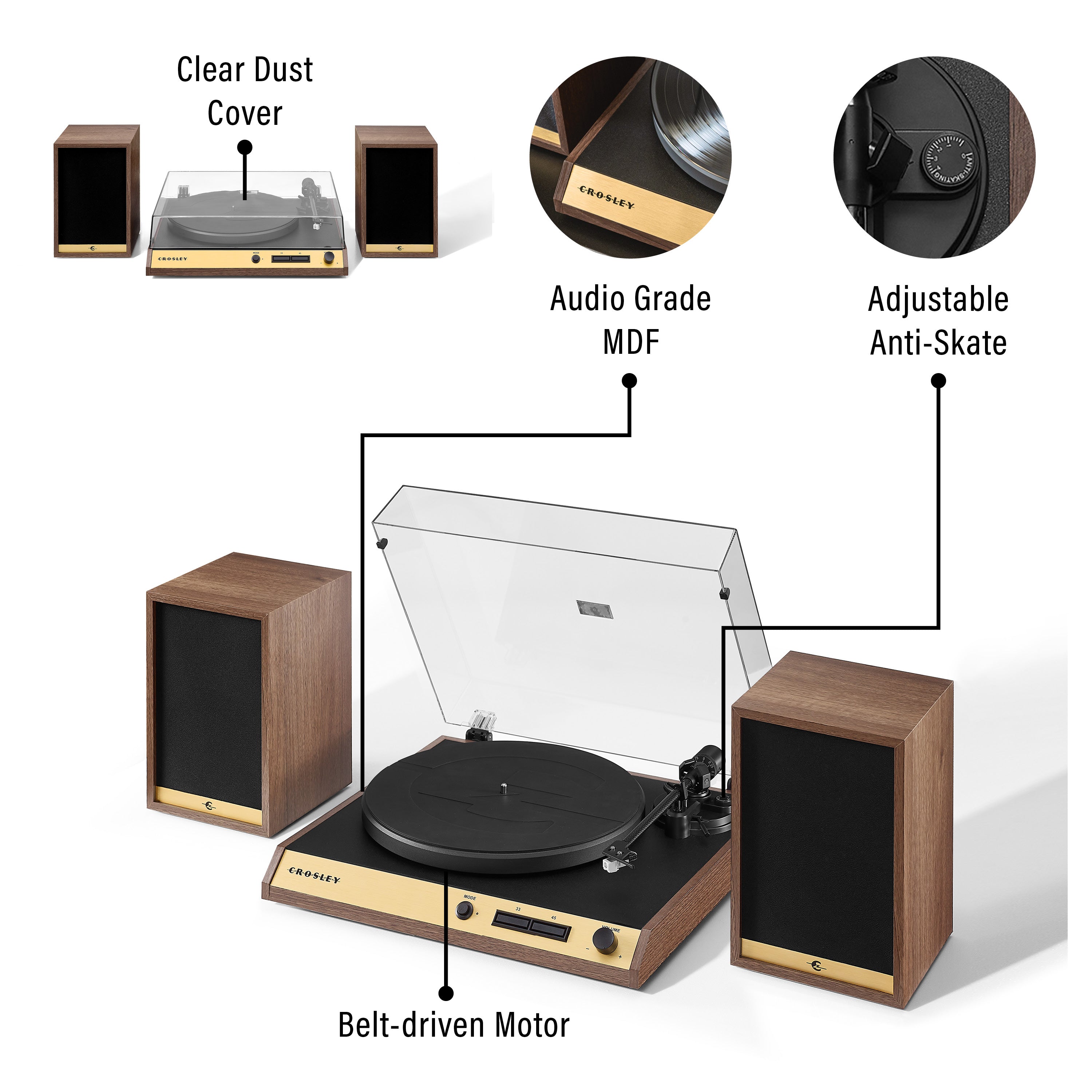 2-Speed Vinyl Turntable & Speakers, Bluetooth - Crosley C72