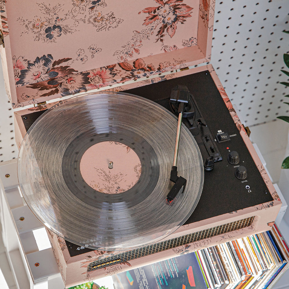 Crosley Voyager Bluetooth Portable Turntable - Floral + Bundled Crosley Record Storage Display Stand