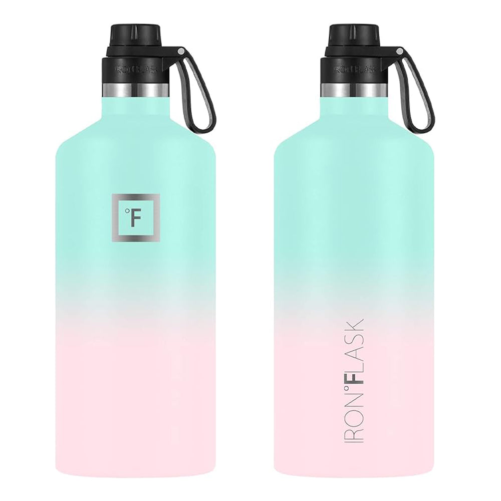 64oz Insulated Narrow Mouth Bottle w/ 3 Lids, Bubble Gum, Iron Flask