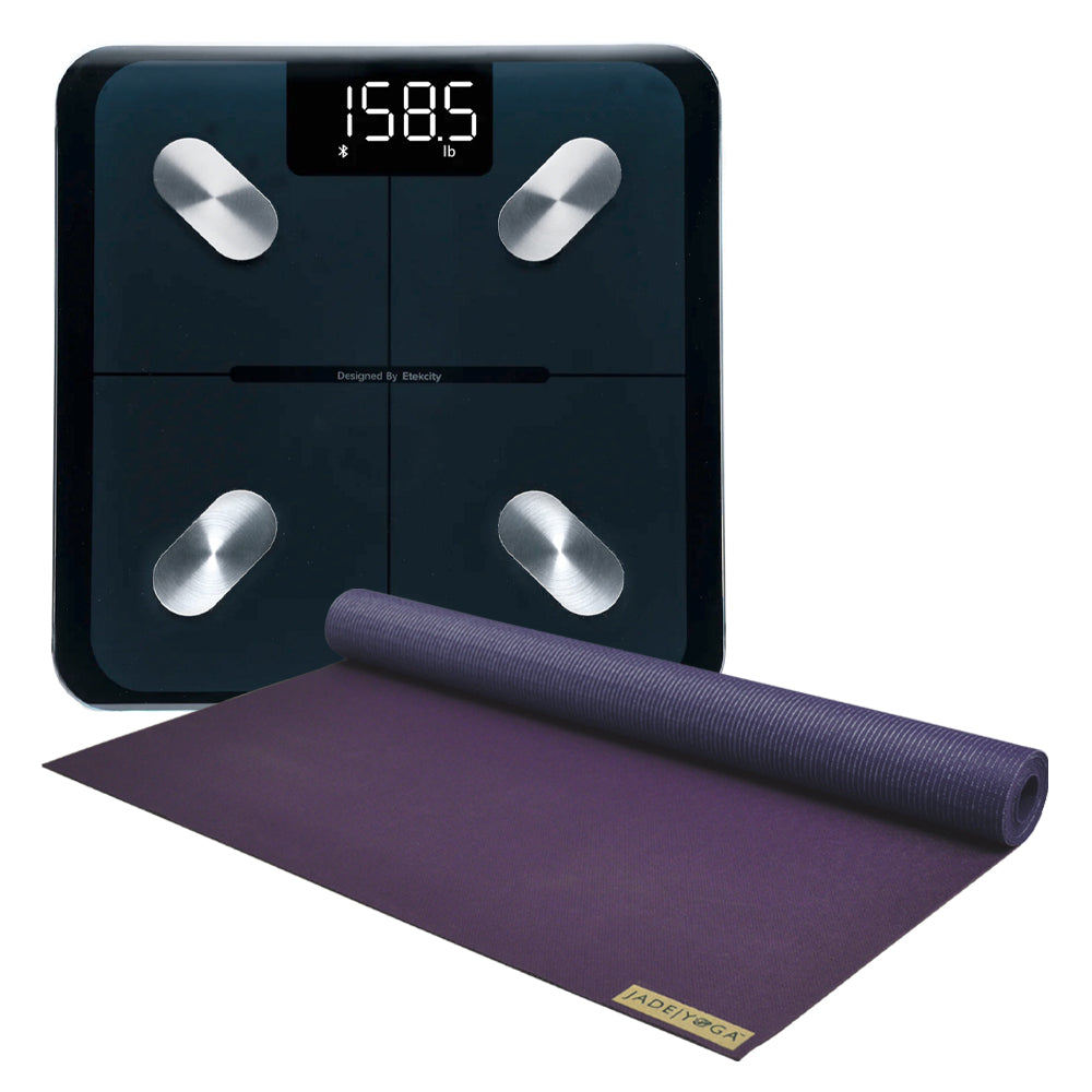 Natural Rubber Travel Yoga Mat & Body Weight Scale Bundle