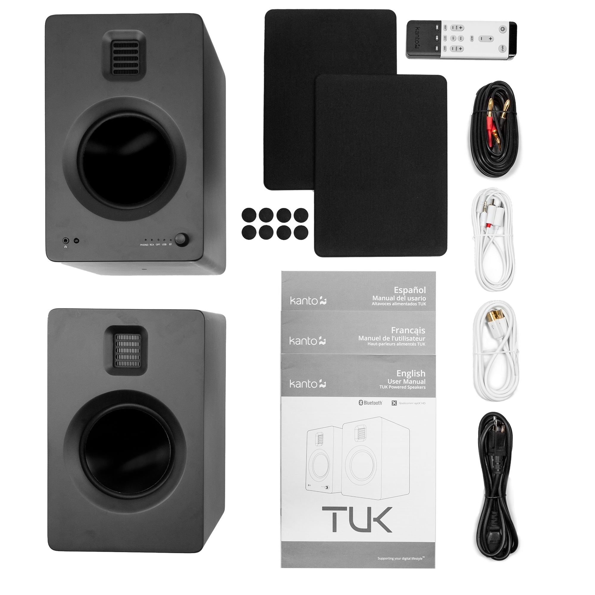 260W DSP Bookshelf Speakers w/ Bluetooth, Phono + Stands - Kanto