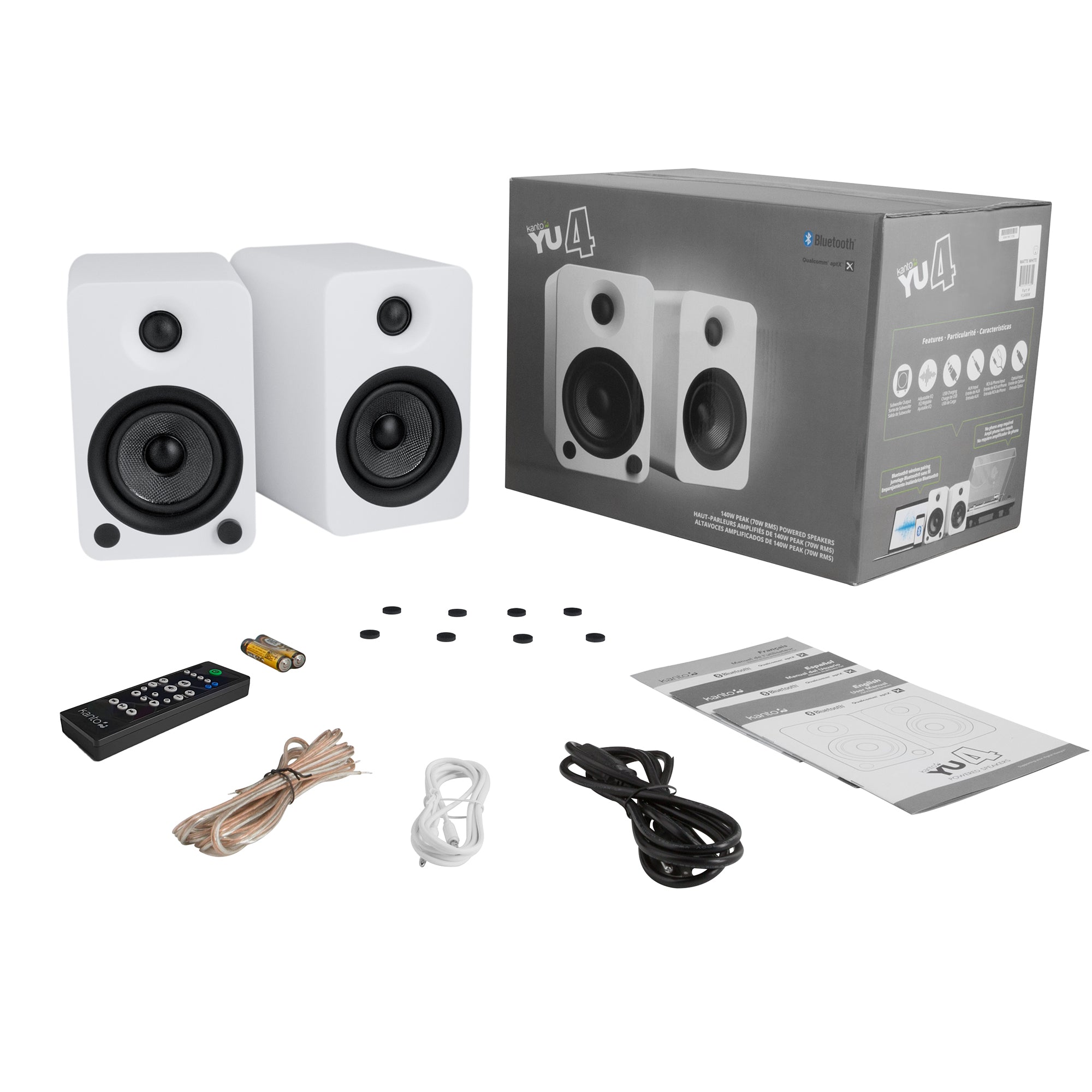 140W Powered Bookshelf Speakers, Bluetooth, Phono Preamp - Kanto YU4