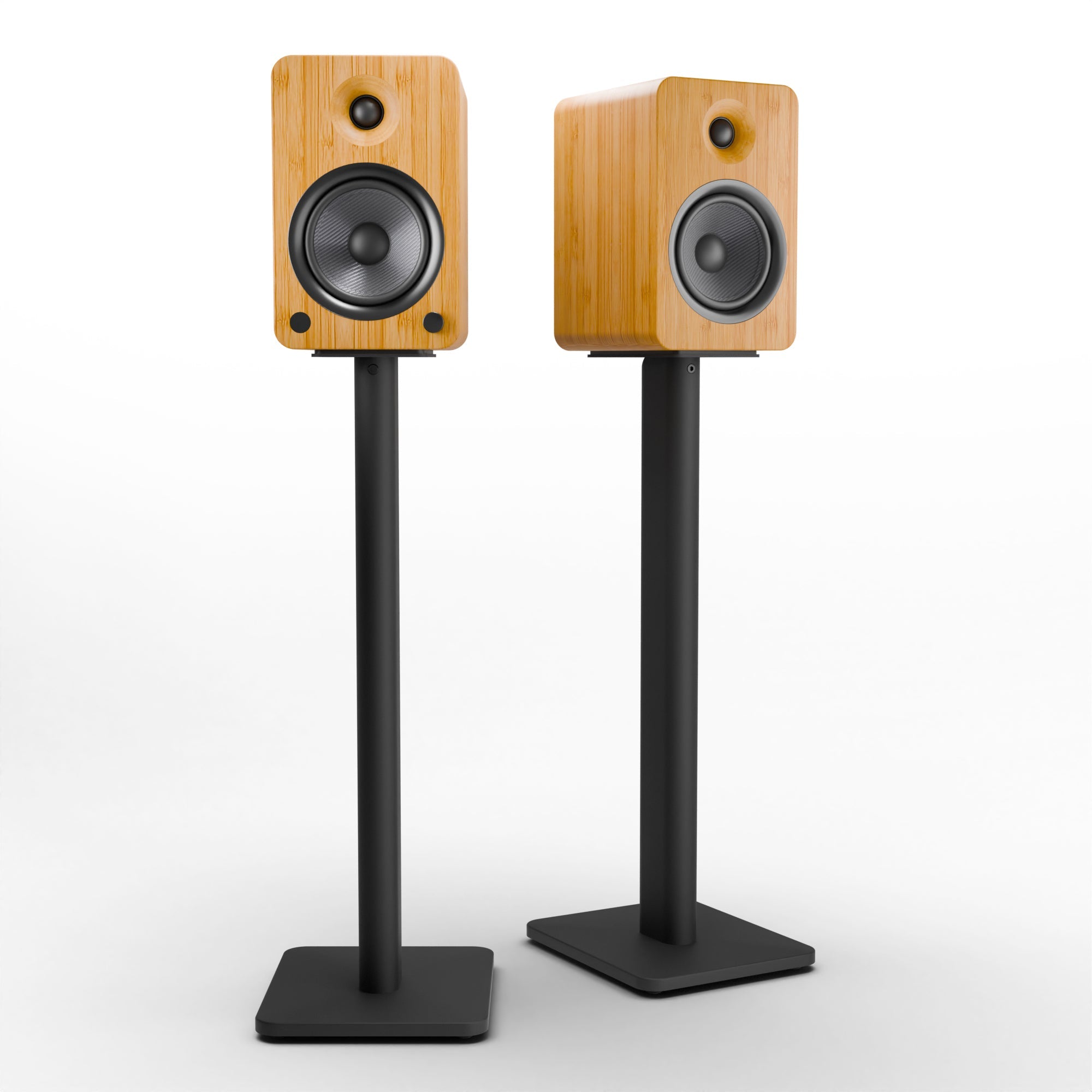 200W Bluetooth Bookshelf Speakers, Phono Preamp - Kanto YU6 Bamboo, Pair, with SP26PL Stands