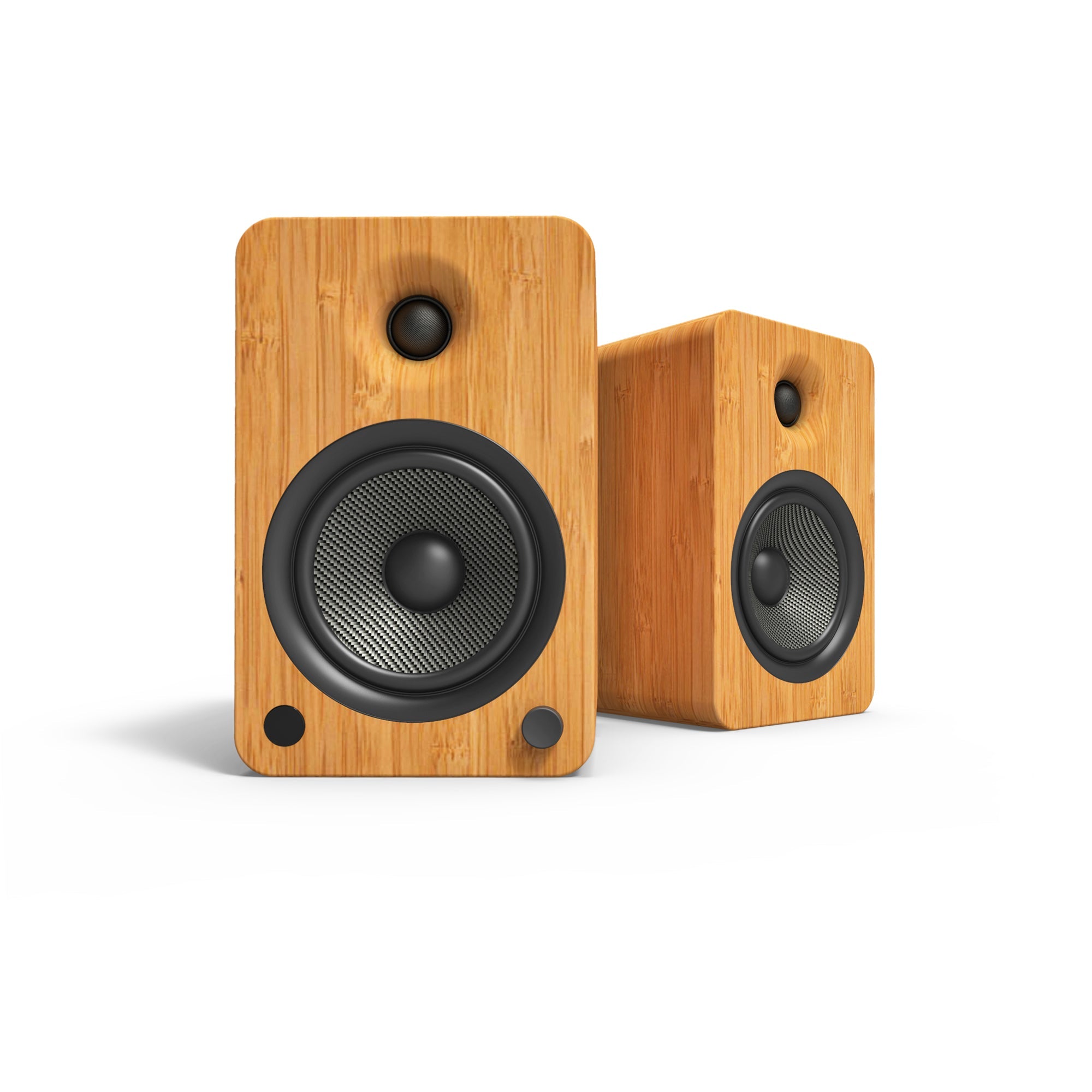 200W Bluetooth Bookshelf Speakers, Phono Preamp - Kanto YU6 Bamboo, Pair, with SP26PL Stands