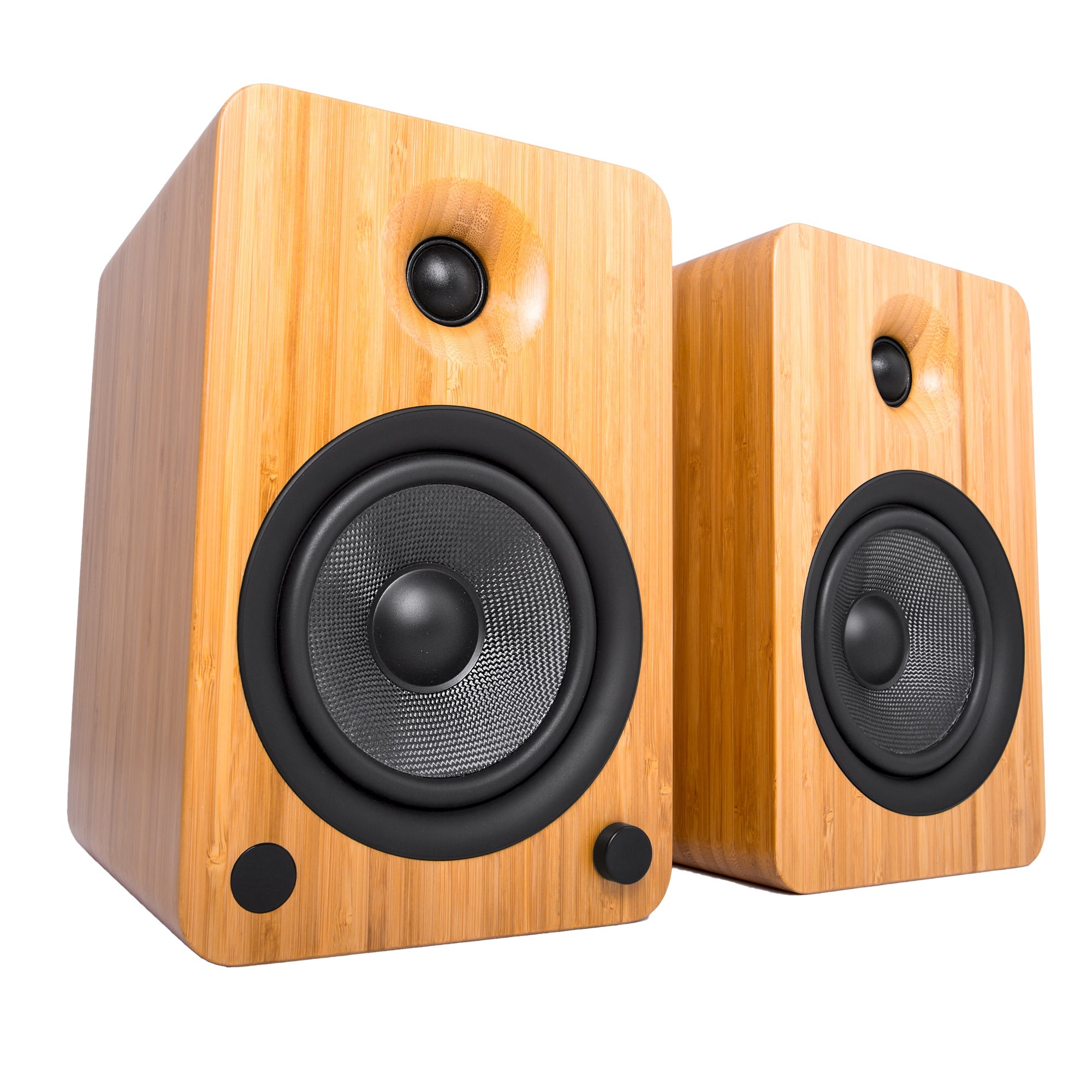 200W Bluetooth Bookshelf Speakers, Phono Preamp - Kanto YU6 Bamboo, Pair, with SP26PL Stands