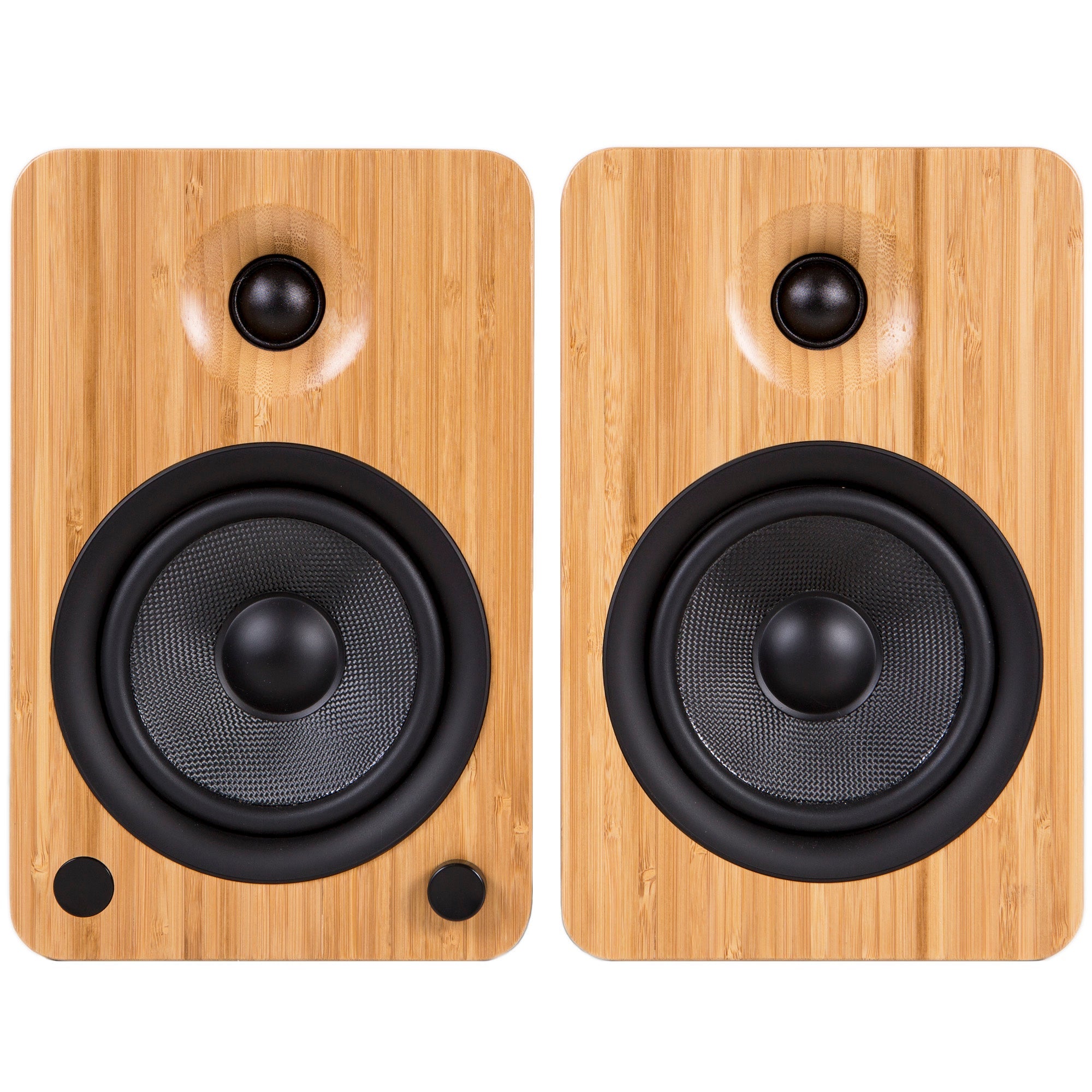 200W Bluetooth Bookshelf Speakers, Phono Preamp - Kanto YU6 Bamboo, Pair, with SP26PL Stands