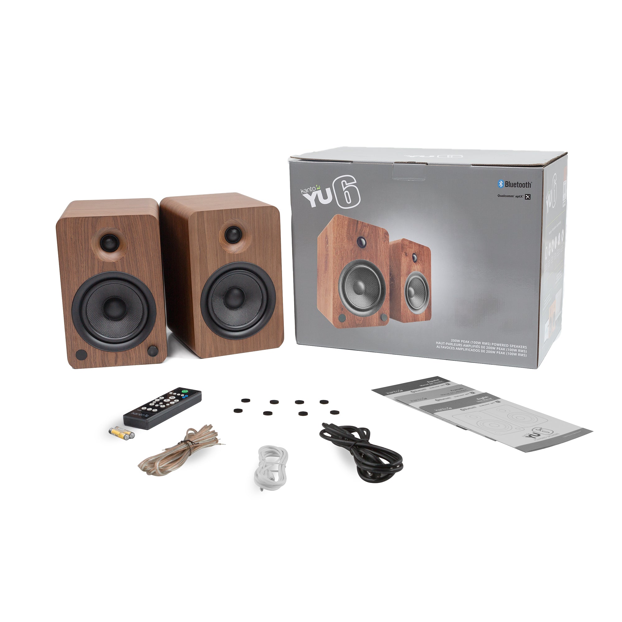 200W Bluetooth Bookshelf Speakers, 5.25" Kevlar Drivers, Phono Preamp + Stands - Kanto YU6