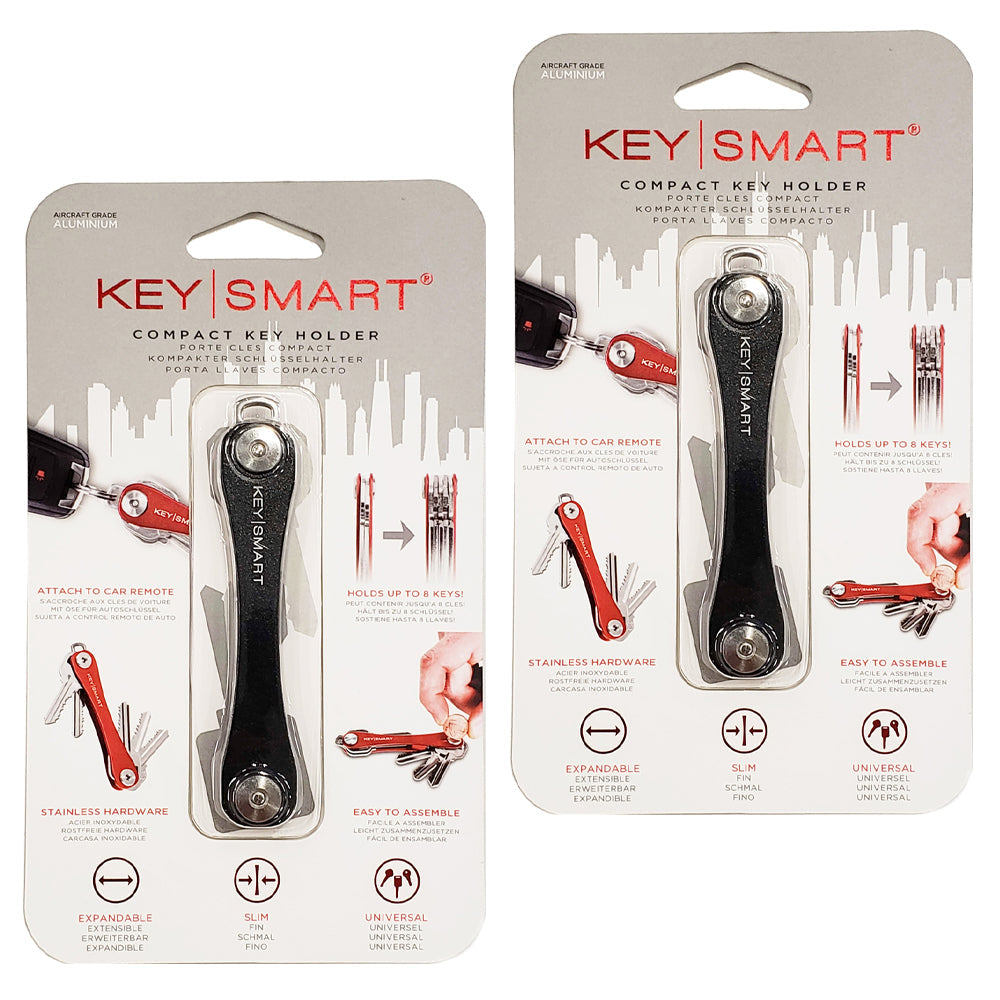 KeySmart Orginal - Compact Key Holder and Keychain Organiser (Up to 8 Keys) - Black - 2 Pack