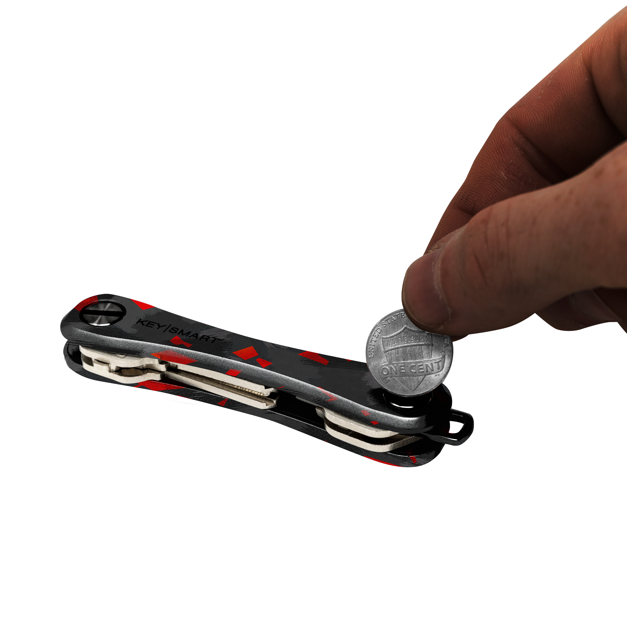 KeySmart Orginal - Compact Key Holder and Keychain Organiser (Up to 8 Keys) - Red Forged Carbon