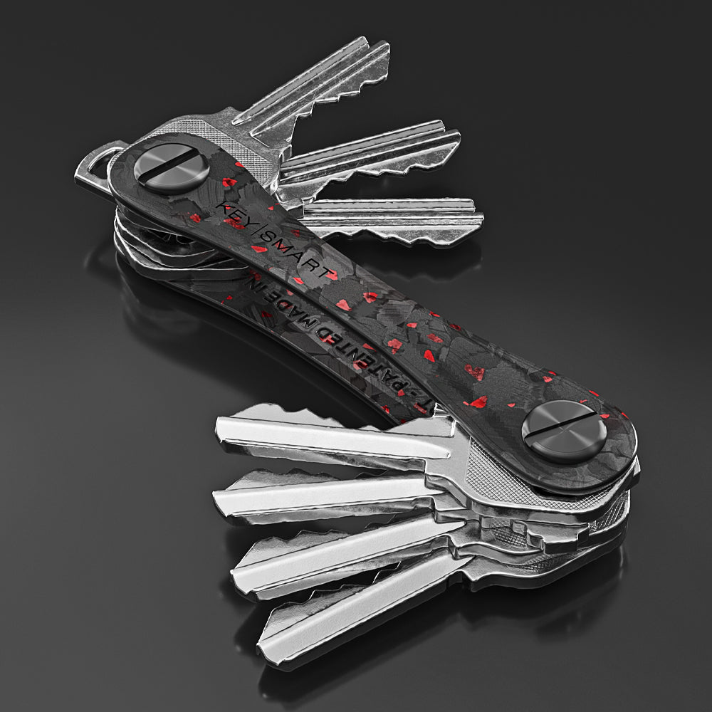 KeySmart Orginal - Compact Key Holder and Keychain Organiser (Up to 8 Keys) - Red Forged Carbon - 2 Pack