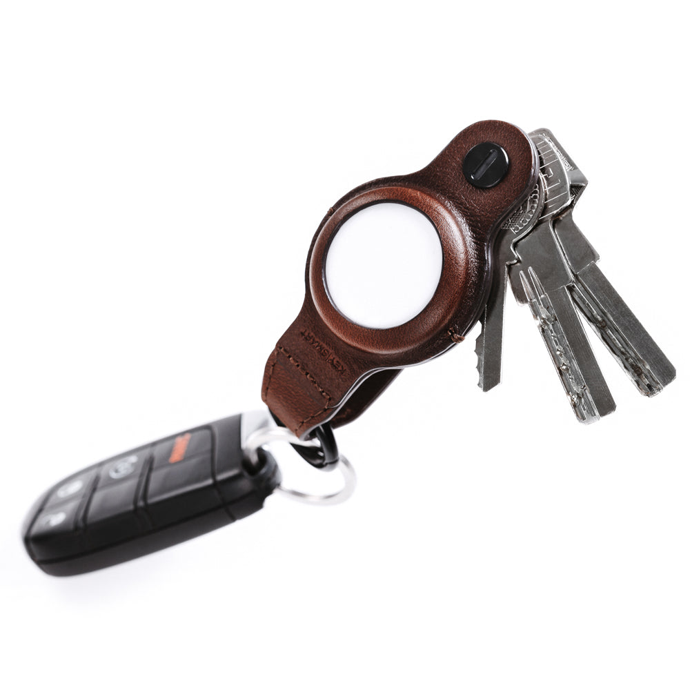 KeySmart Air - Compact Leather Key Holder and Case for Apple Airtag - Brown