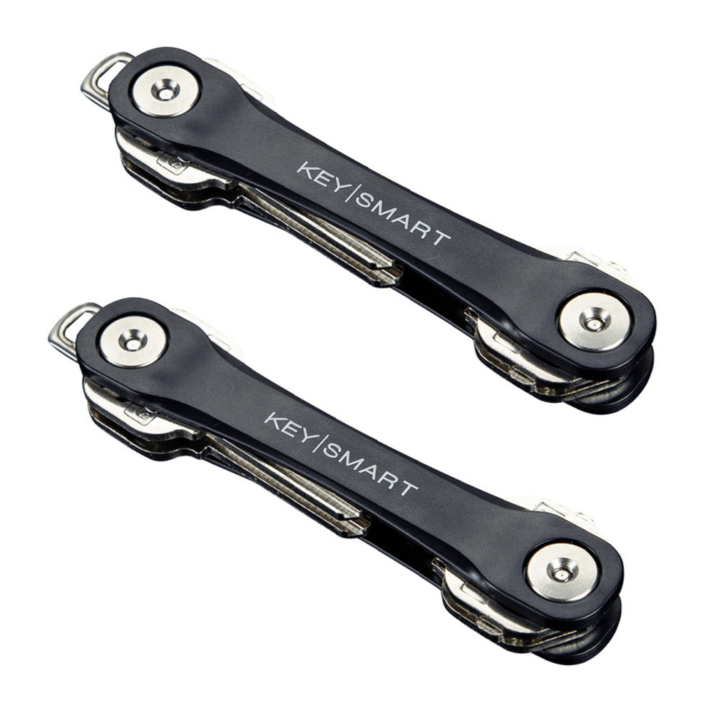 KeySmart Flex Extended - Compact Key Holder and Keychain Organiser (Up to 8 Keys) - Black - 2 Pack